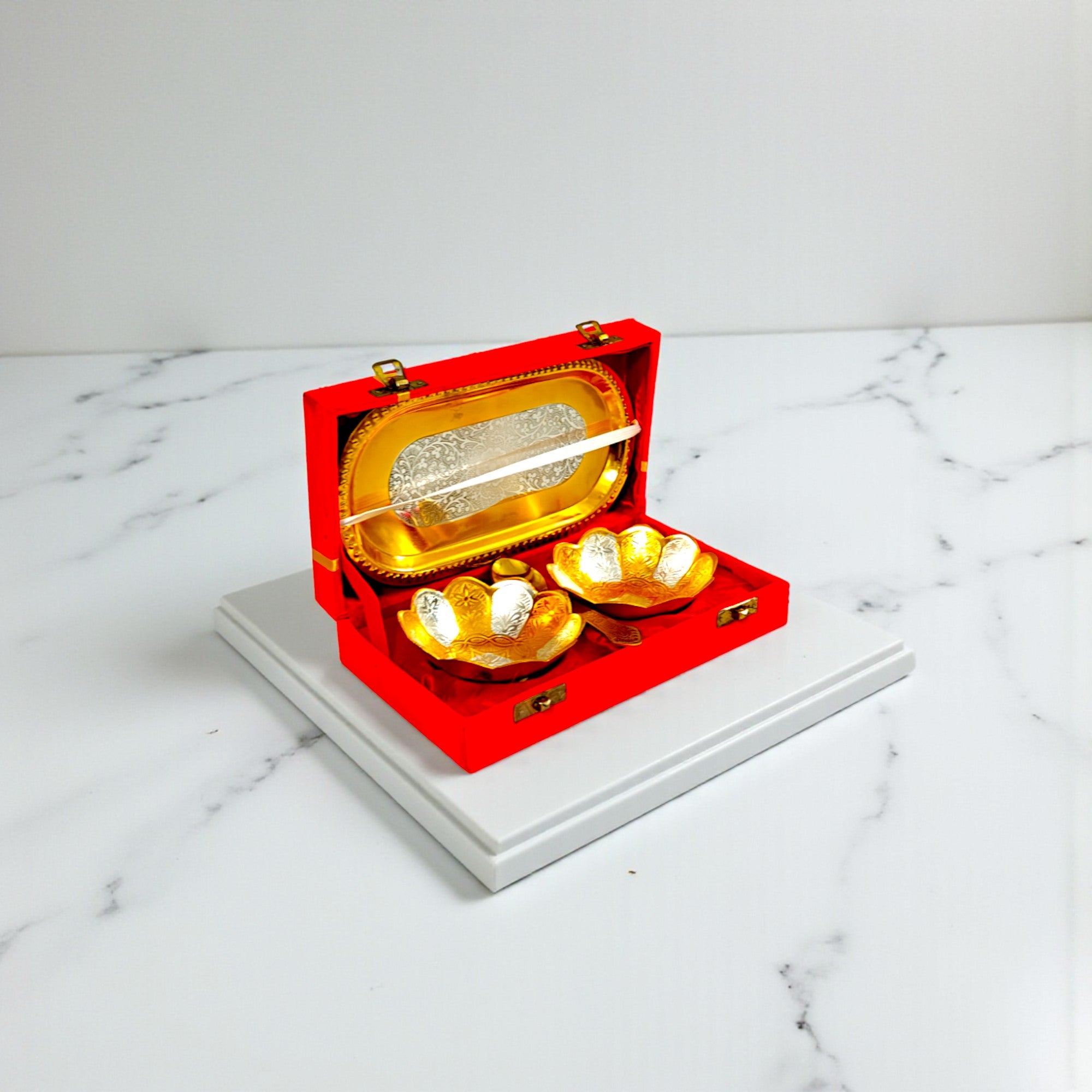Silver Plated 2 Bowl Set with 2 Spoons & 1 Tray