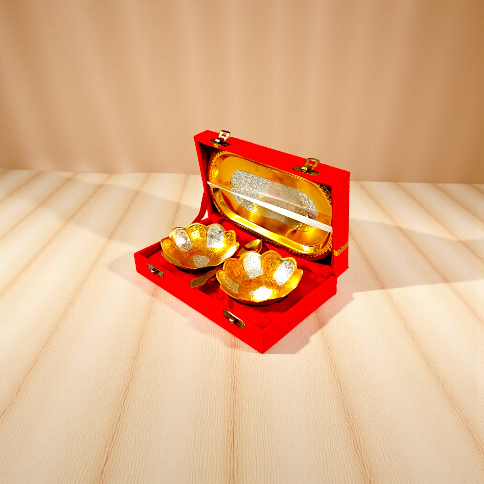 Silver Plated 2 Bowl Set with 2 Spoons & 1 Tray