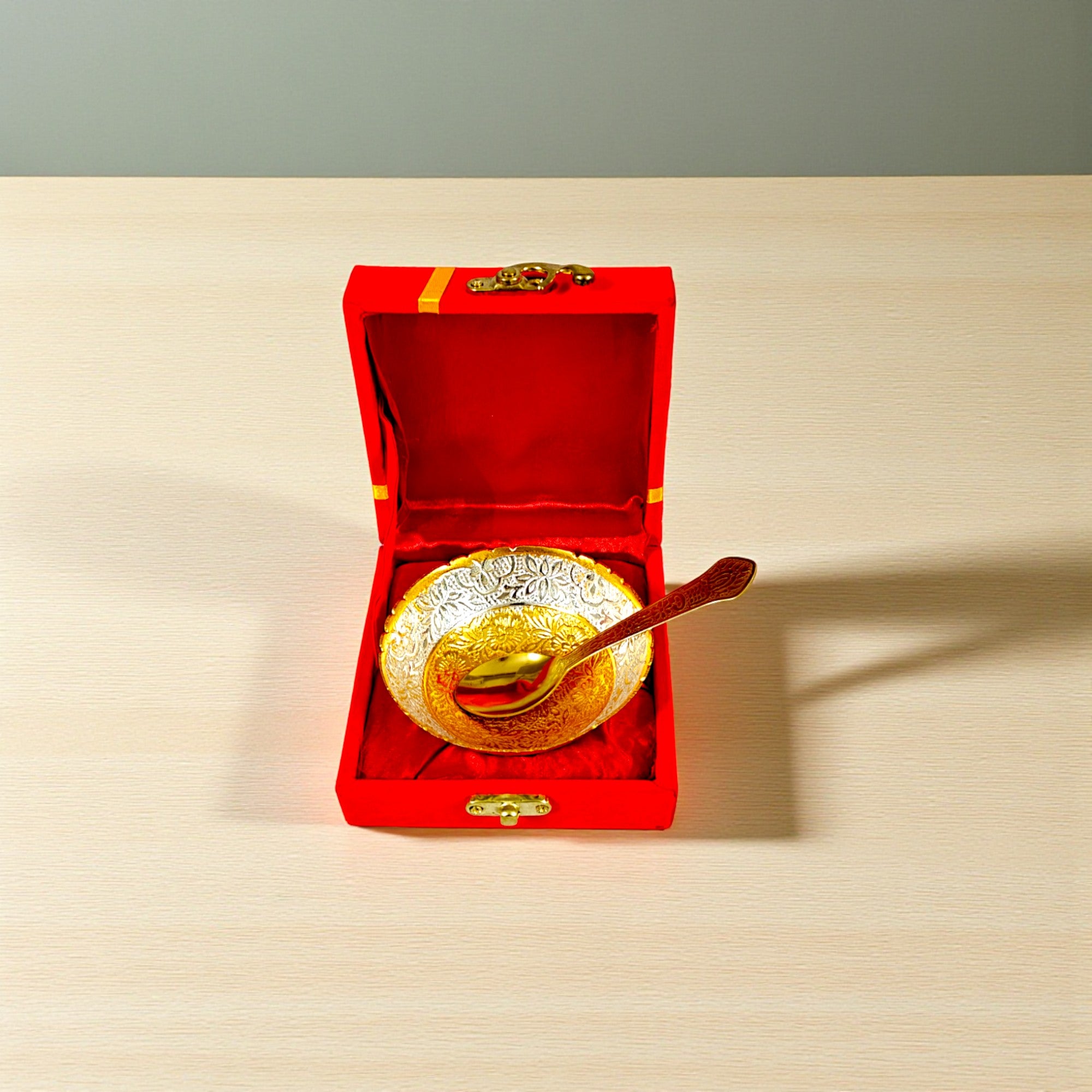 Silver Plated Bowl with Spoons For Gifting and Home Decor