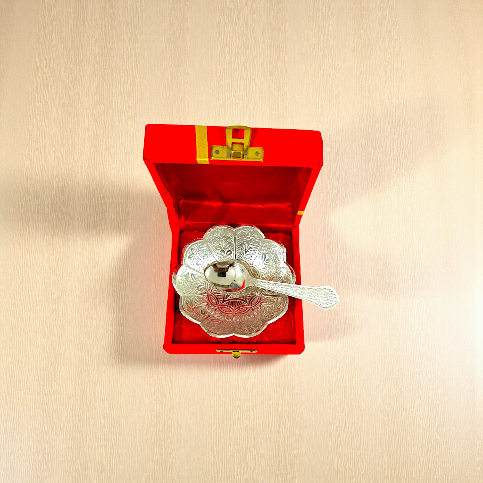 Silver Plated Bowl with Spoons For Gifting and Home Decor
