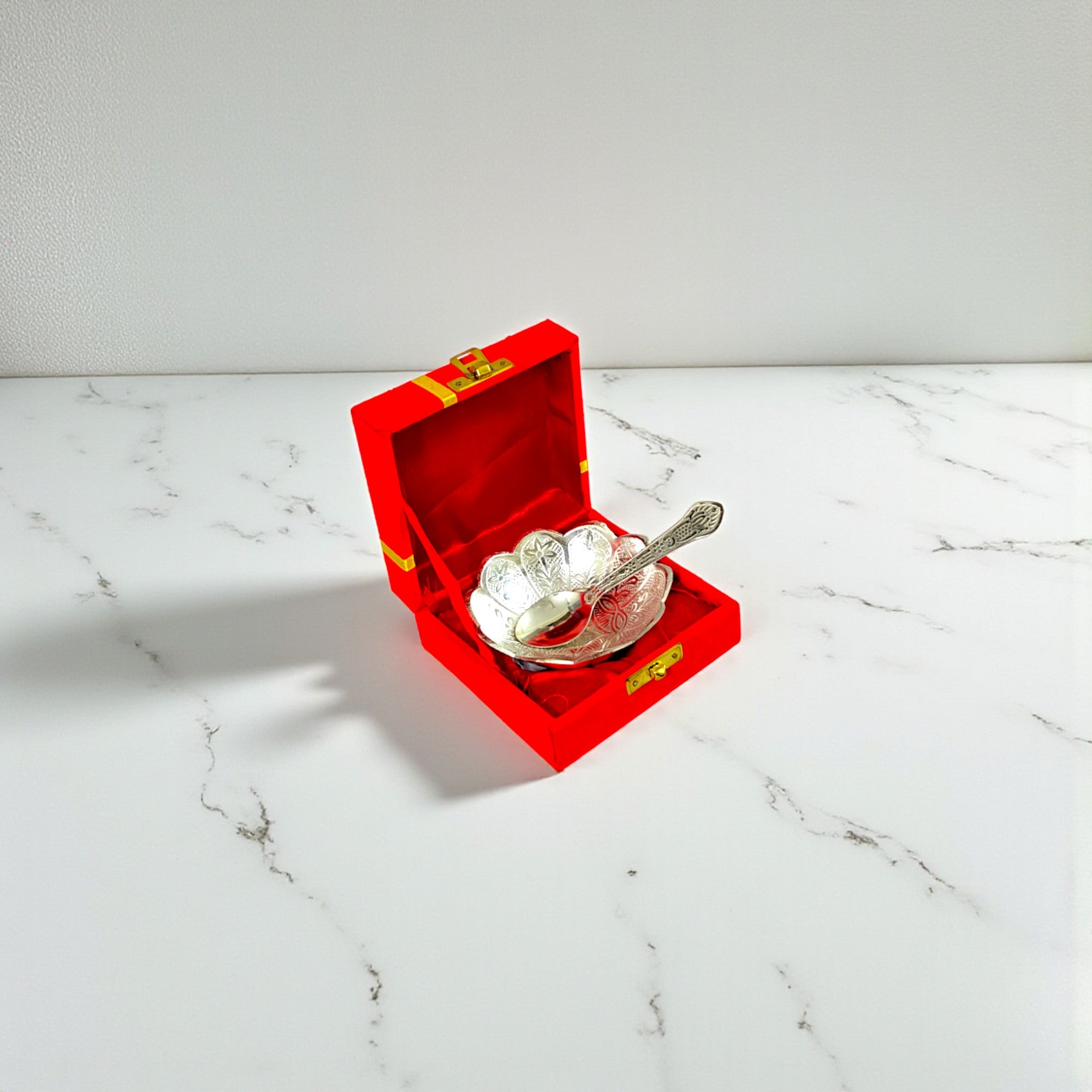 Silver Plated Bowl with Spoons For Gifting and Home Decor