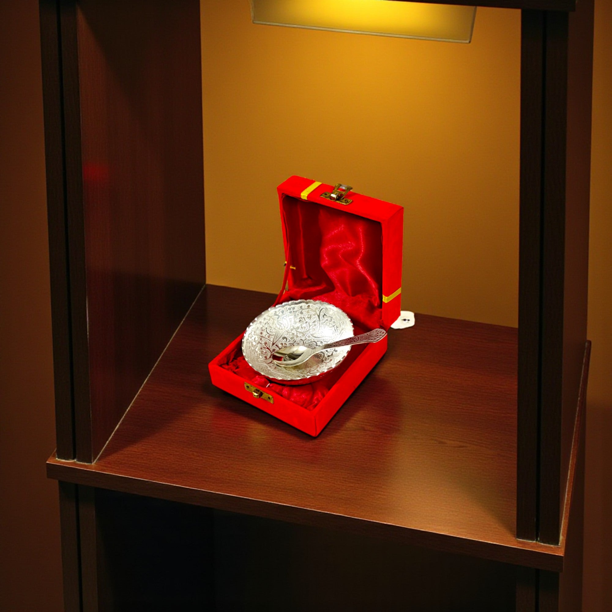 Silver Plated Bowl with Spoons For Gifting and Home Decor