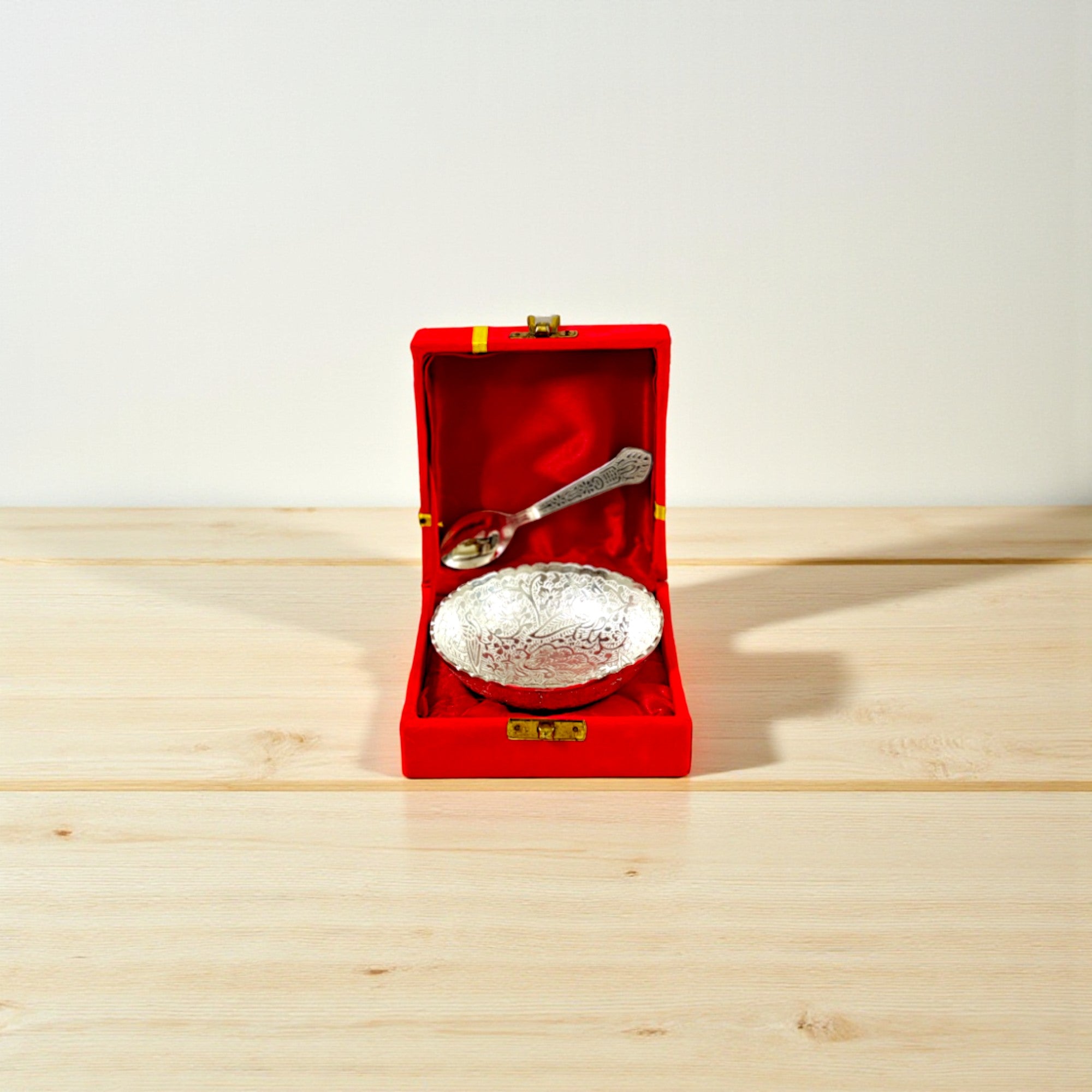 Silver Plated Bowl with Spoons For Gifting and Home Decor