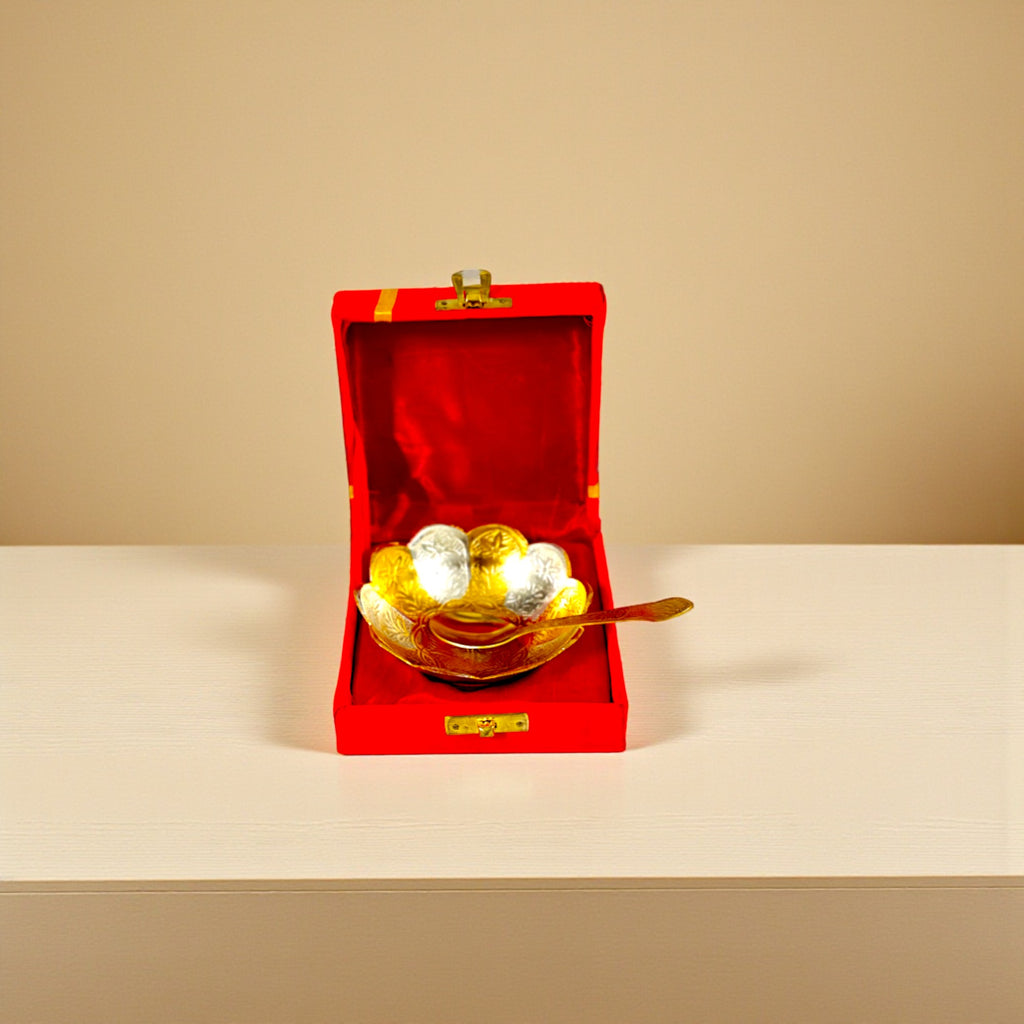Silver Plated Bowl with Spoons For Gifting and Home Decor