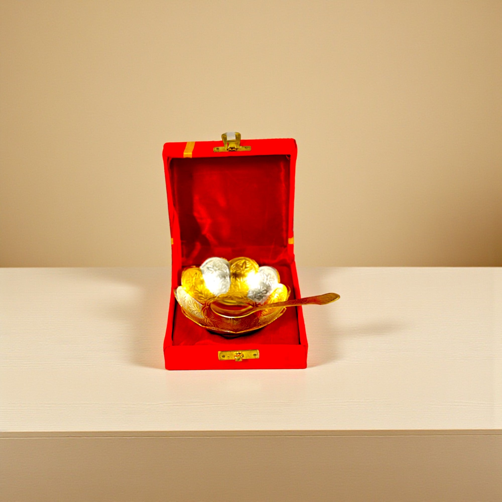 Silver Plated Bowl with Spoons For Gifting and Home Decor