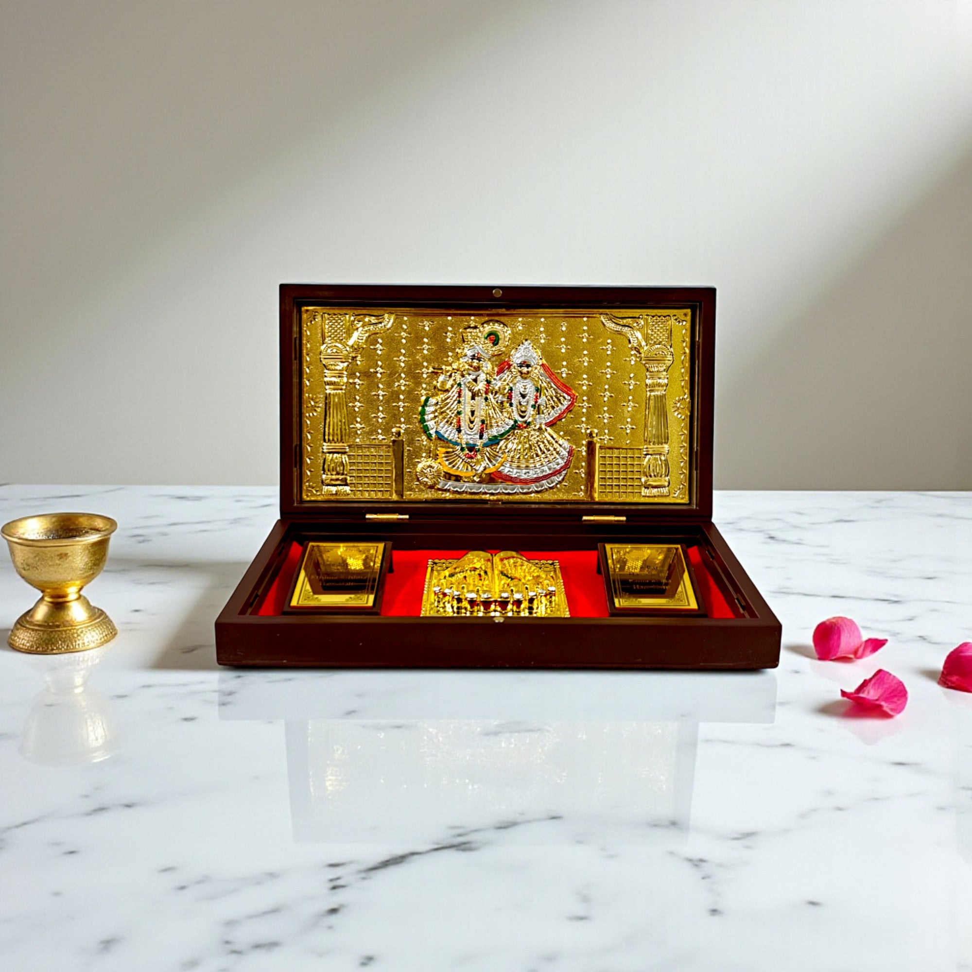 Gold-Silver Plated Shree Radha Krishna Ji Charan Paduka Prayer Box