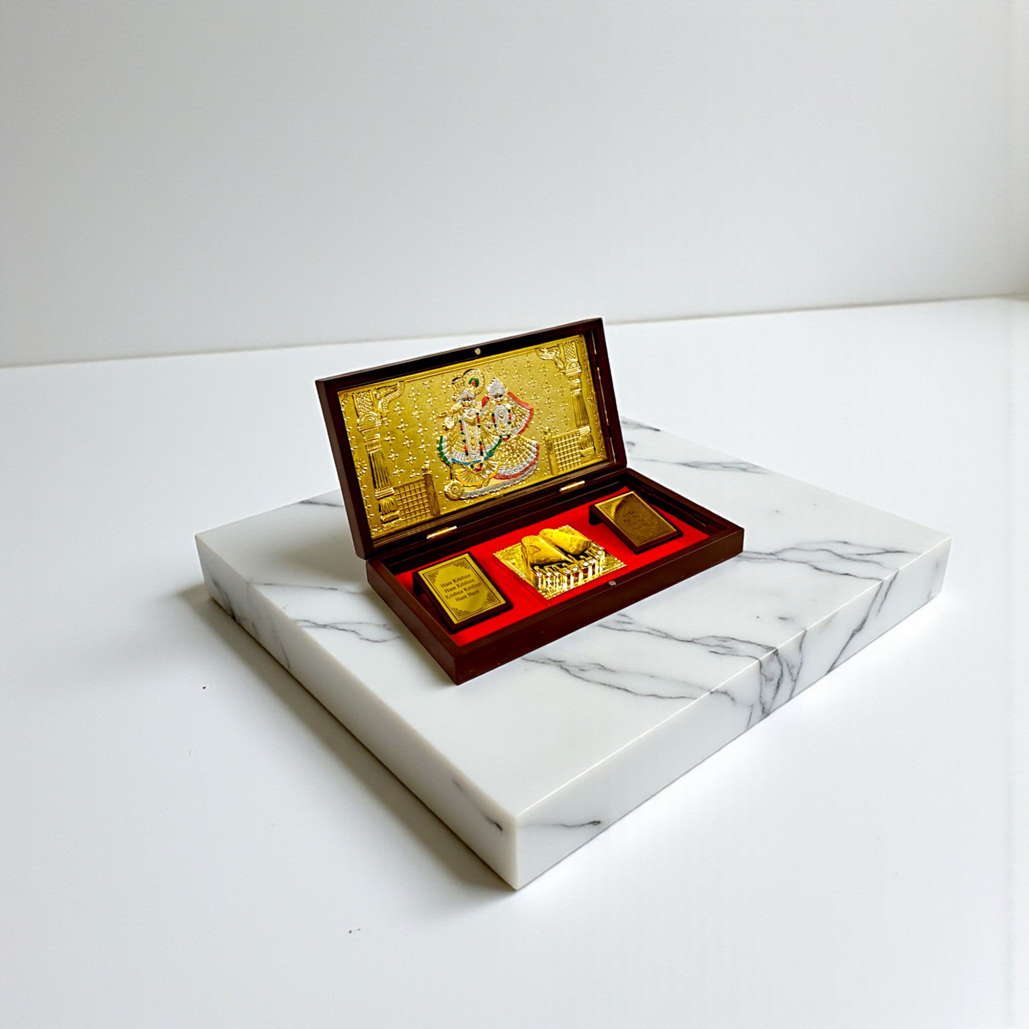 Gold-Silver Plated Shree Radha Krishna Ji Charan Paduka Prayer Box