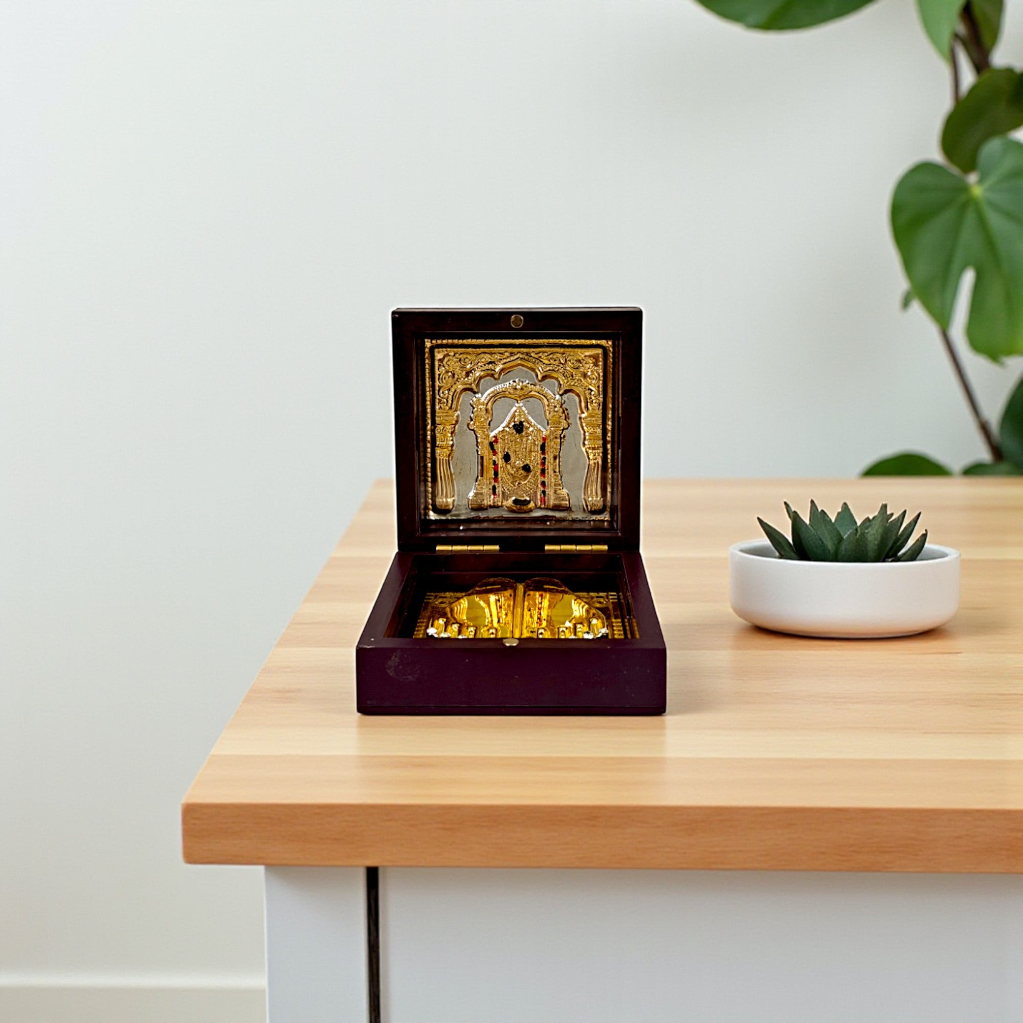 Gold-Silver Plated Shree Balaji Ji Charan Paduka Prayer Box