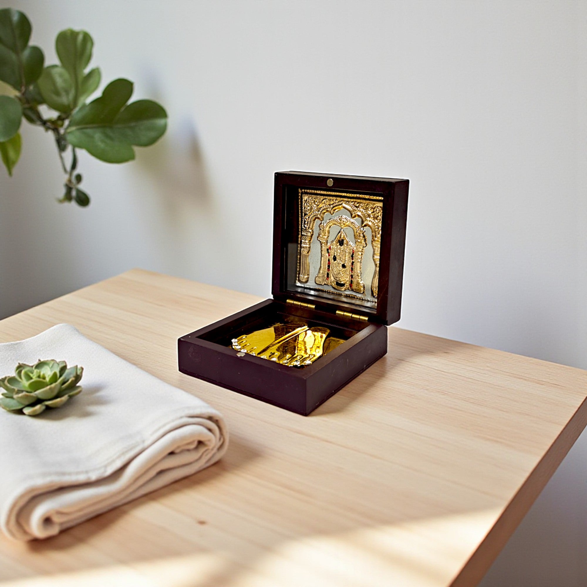 Gold-Silver Plated Shree Balaji Ji Charan Paduka Prayer Box