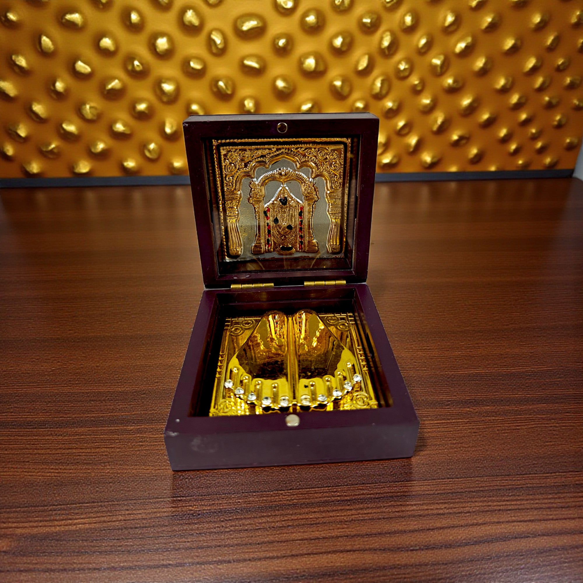 Gold-Silver Plated Shree Balaji Ji Charan Paduka Prayer Box