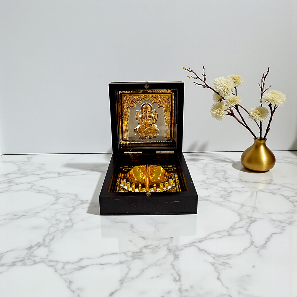 Gold-Silver Plated Shree Ganesh Ji Charan Paduka Prayer Box