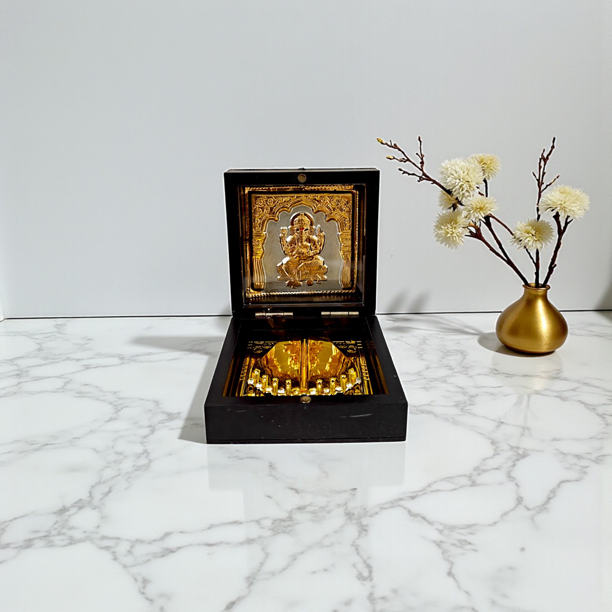 Gold-Silver Plated Shree Ganesh Ji Charan Paduka Prayer Box