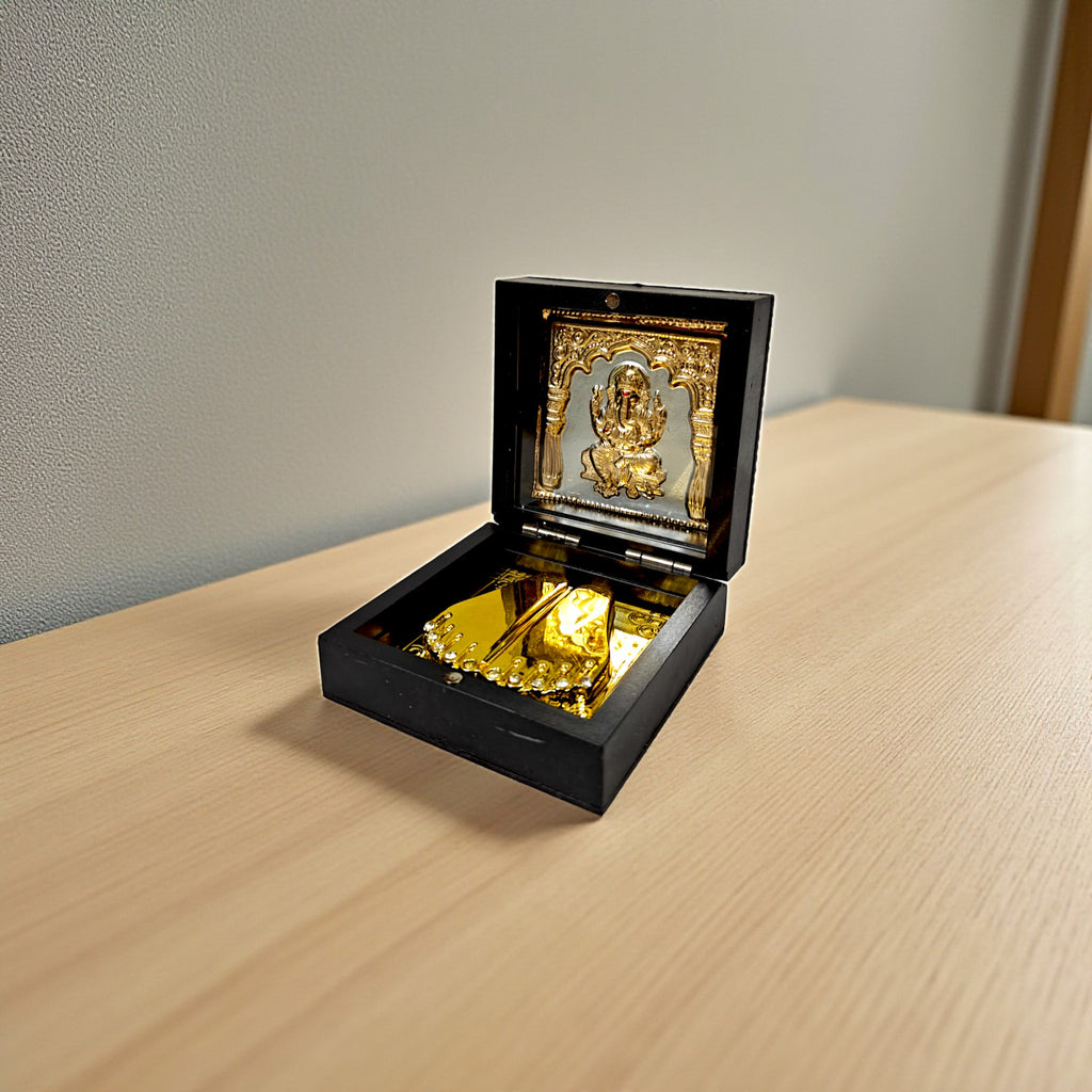 Gold-Silver Plated Shree Ganesh Ji Charan Paduka Prayer Box