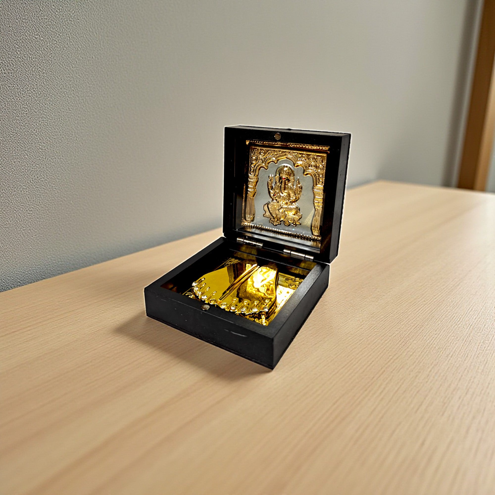 Gold-Silver Plated Shree Ganesh Ji Charan Paduka Prayer Box