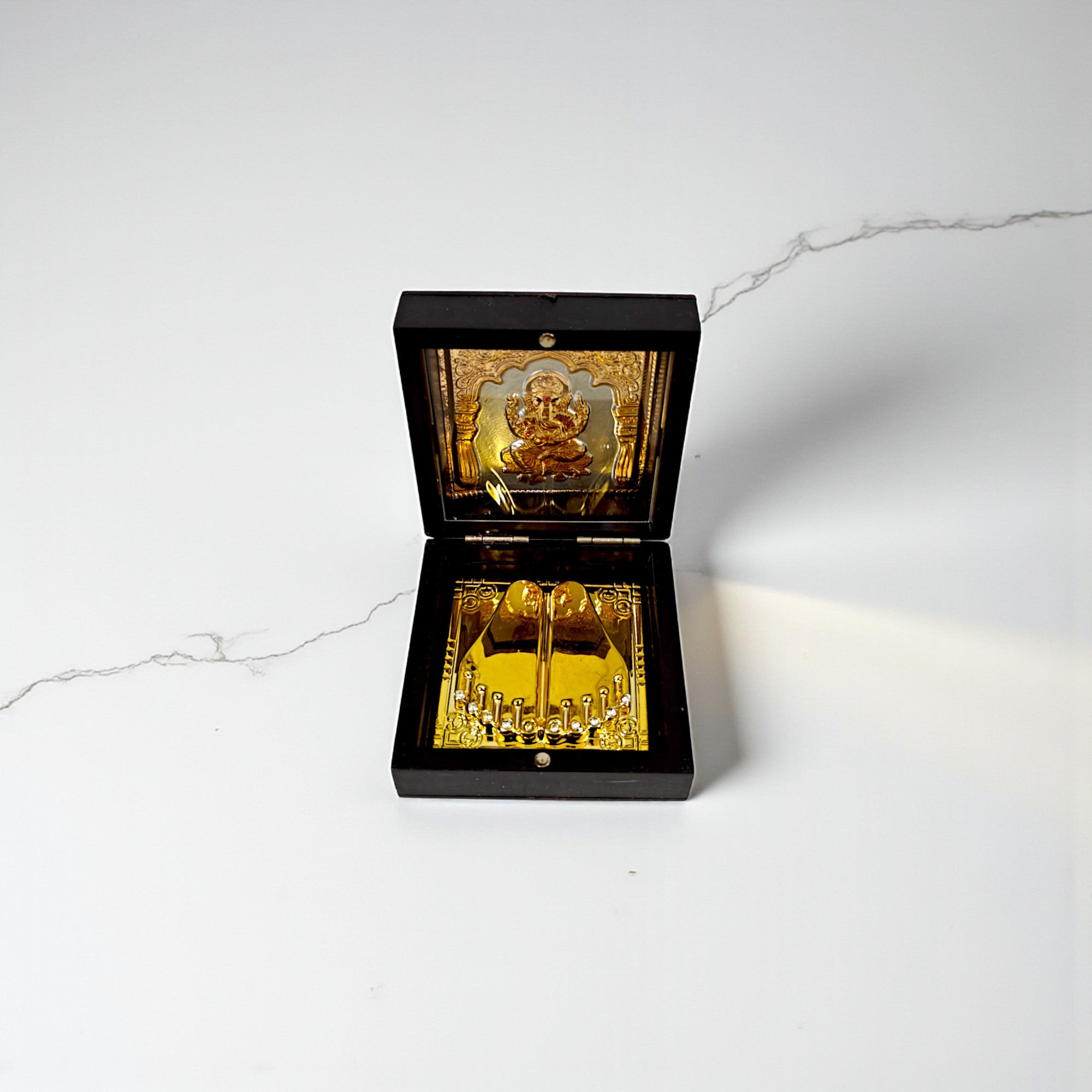 Gold-Silver Plated Shree Ganesh Ji Charan Paduka Prayer Box
