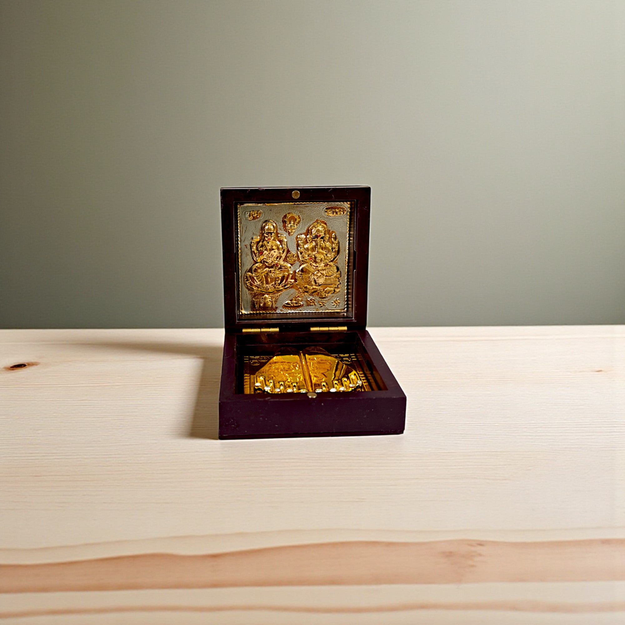 Gold-Silver Plated Shree Laxmi Ganesh Ji Charan Paduka Prayer Box