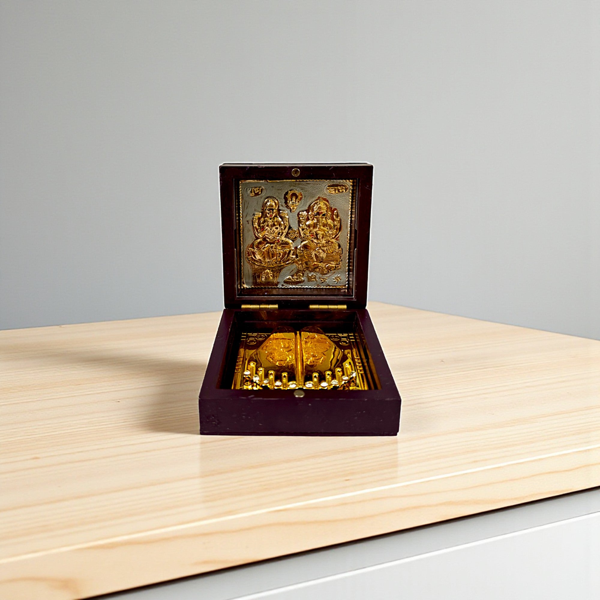 Gold-Silver Plated Shree Laxmi Ganesh Ji Charan Paduka Prayer Box