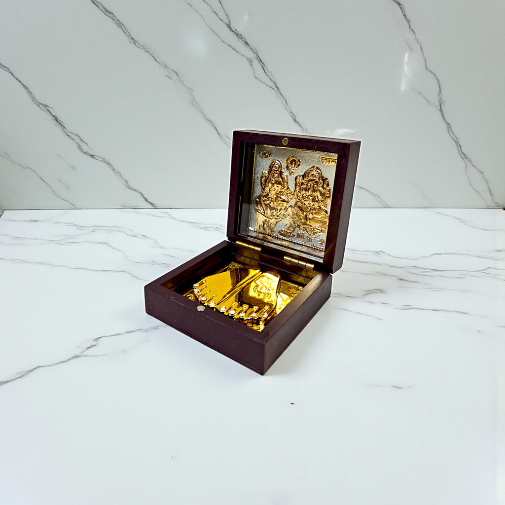 Gold-Silver Plated Shree Laxmi Ganesh Ji Charan Paduka Prayer Box