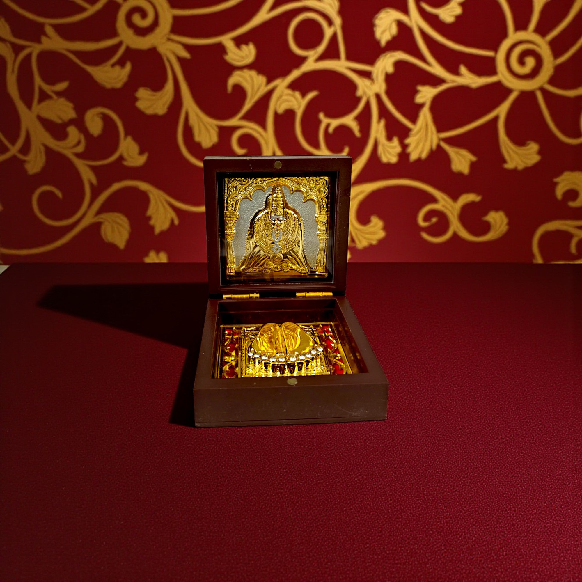 Gold-Silver Plated Tulja Bhawani Mata Ji Charan Paduka Prayer Box
