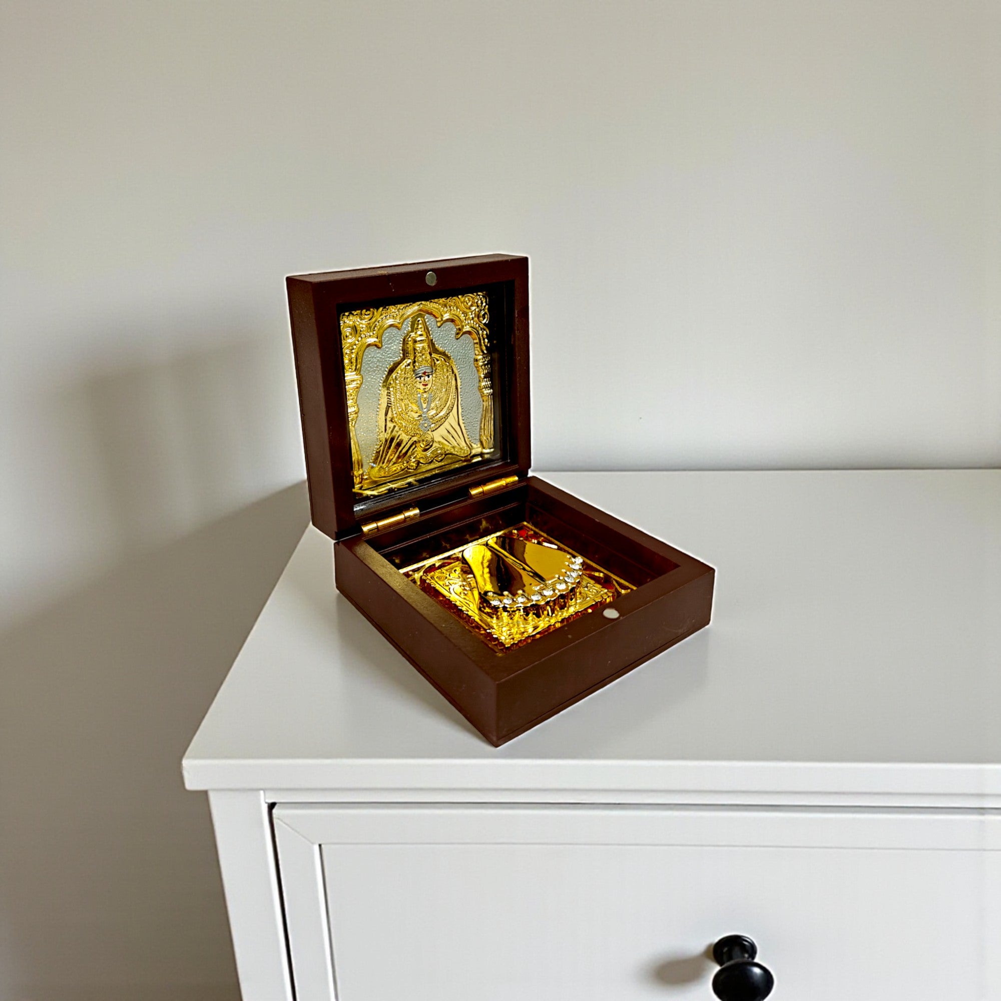 Gold-Silver Plated Tulja Bhawani Mata Ji Charan Paduka Prayer Box