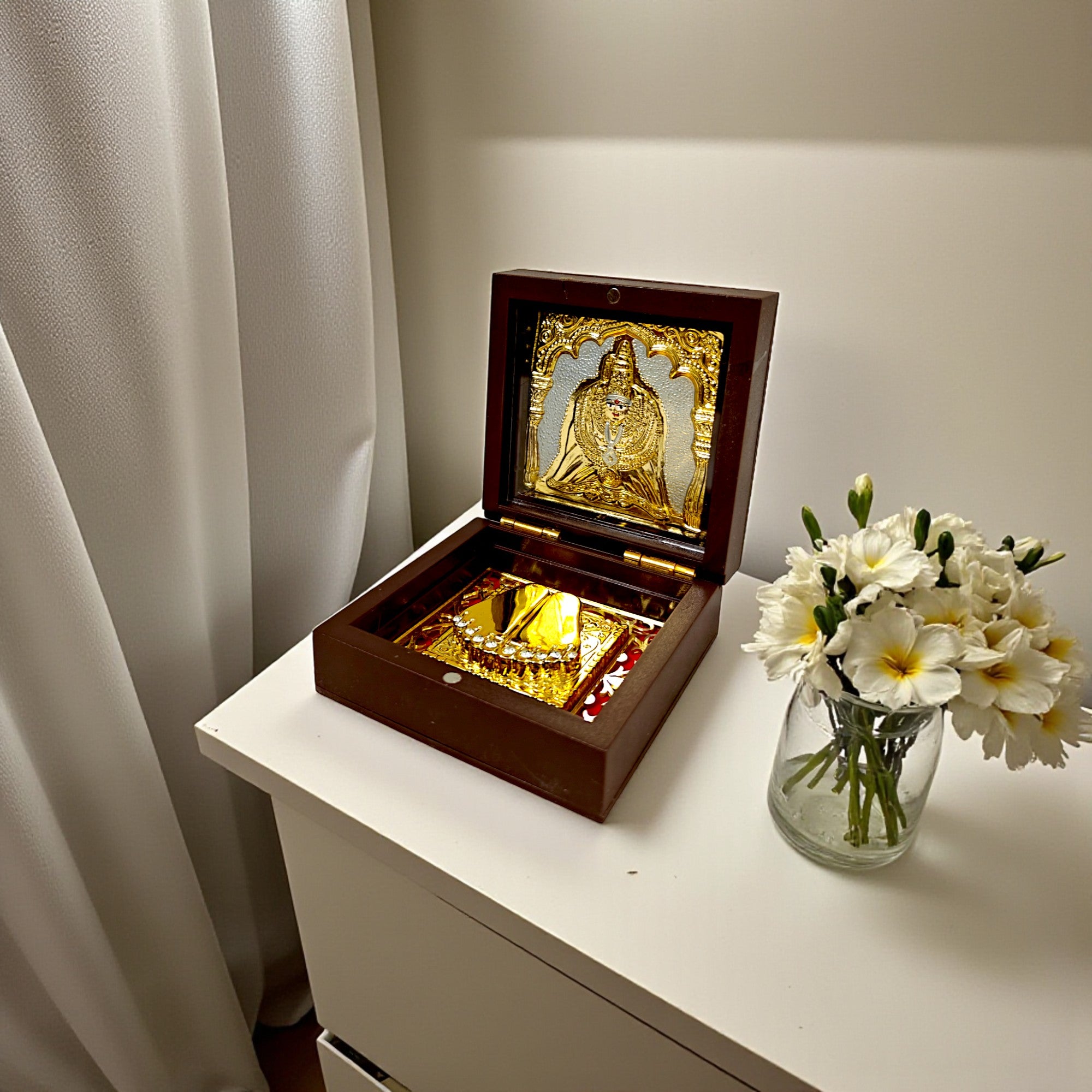 Gold-Silver Plated Tulja Bhawani Mata Ji Charan Paduka Prayer Box