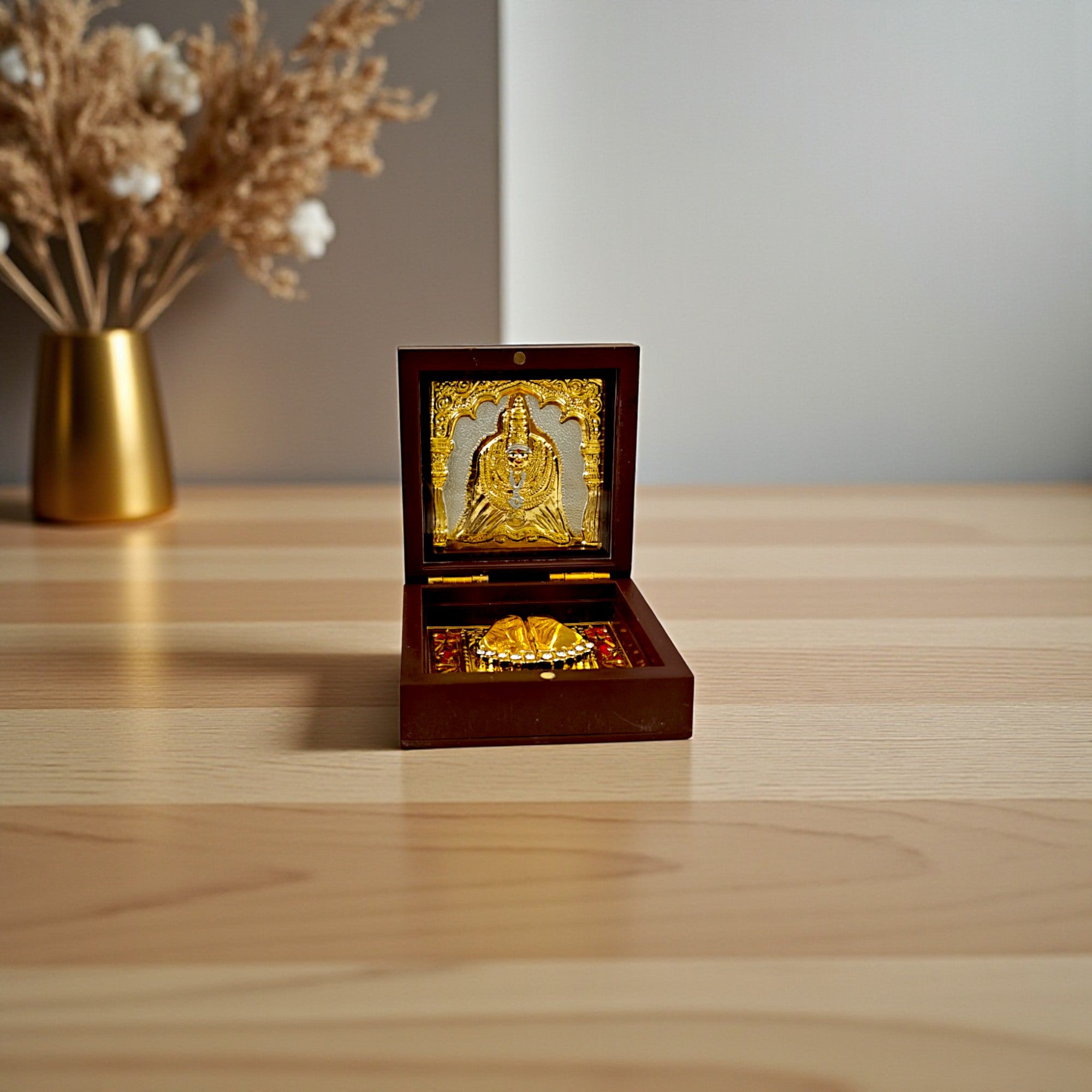 Gold-Silver Plated Tulja Bhawani Mata Ji Charan Paduka Prayer Box