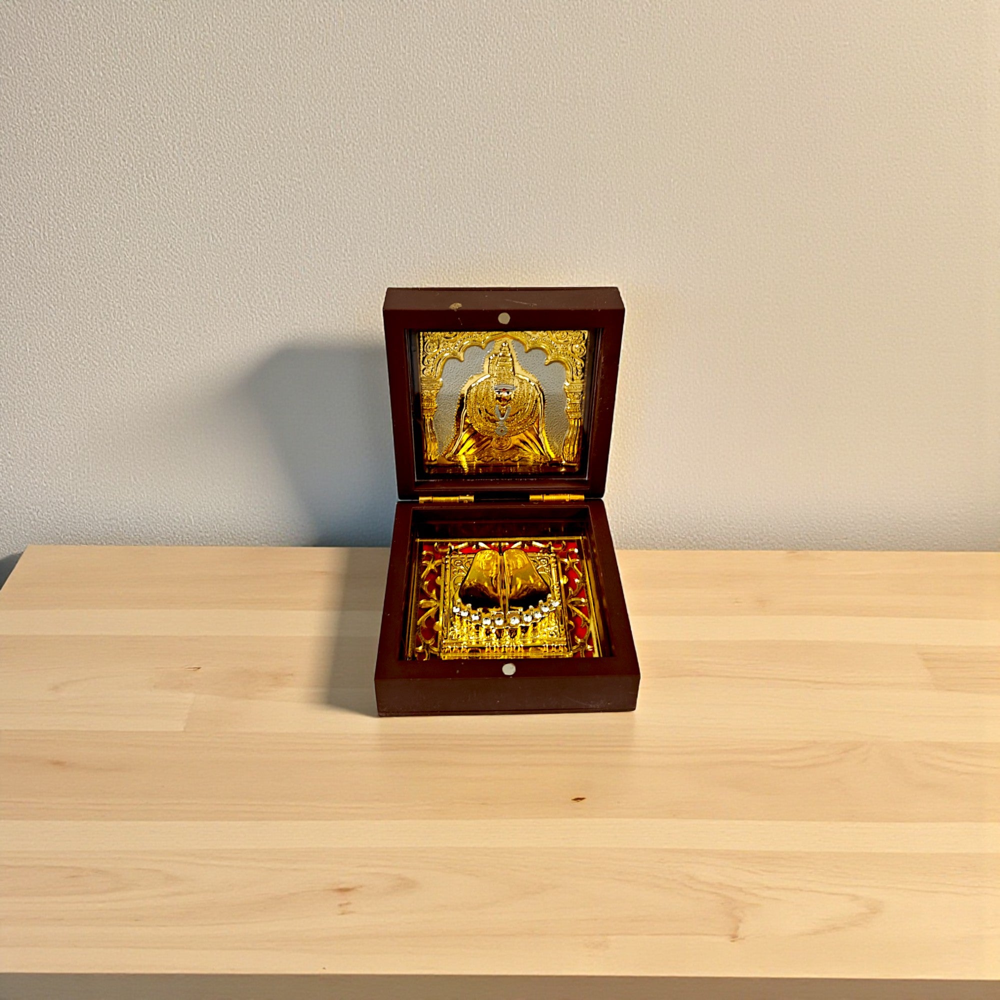 Gold-Silver Plated Tulja Bhawani Mata Ji Charan Paduka Prayer Box