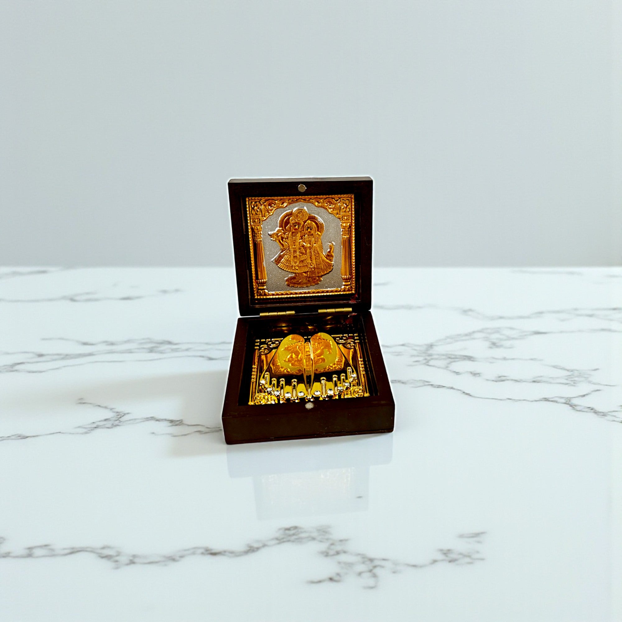Gold-Silver Plated Radha Krishna Ji Charan Paduka Prayer Box