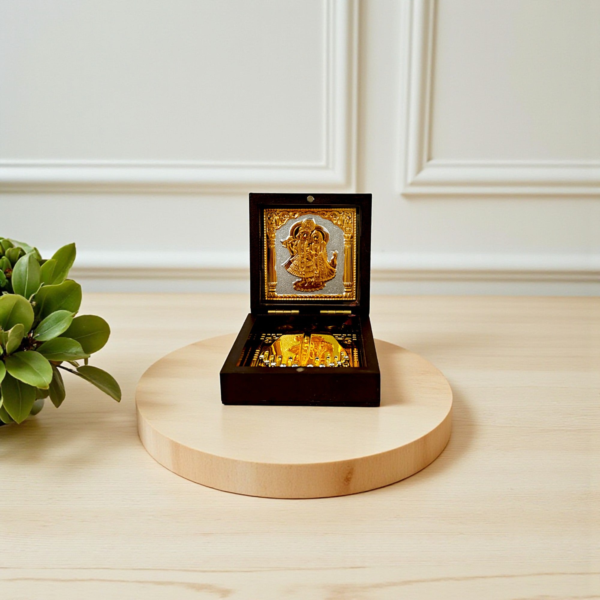 Gold-Silver Plated Radha Krishna Ji Charan Paduka Prayer Box