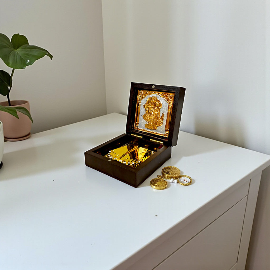 Gold-Silver Plated Radha Krishna Ji Charan Paduka Prayer Box