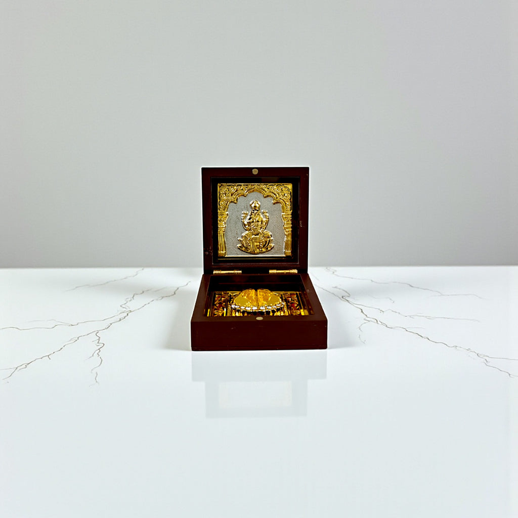Gold-Silver Plated Shree Laxmi Ji Charan Paduka Prayer Box