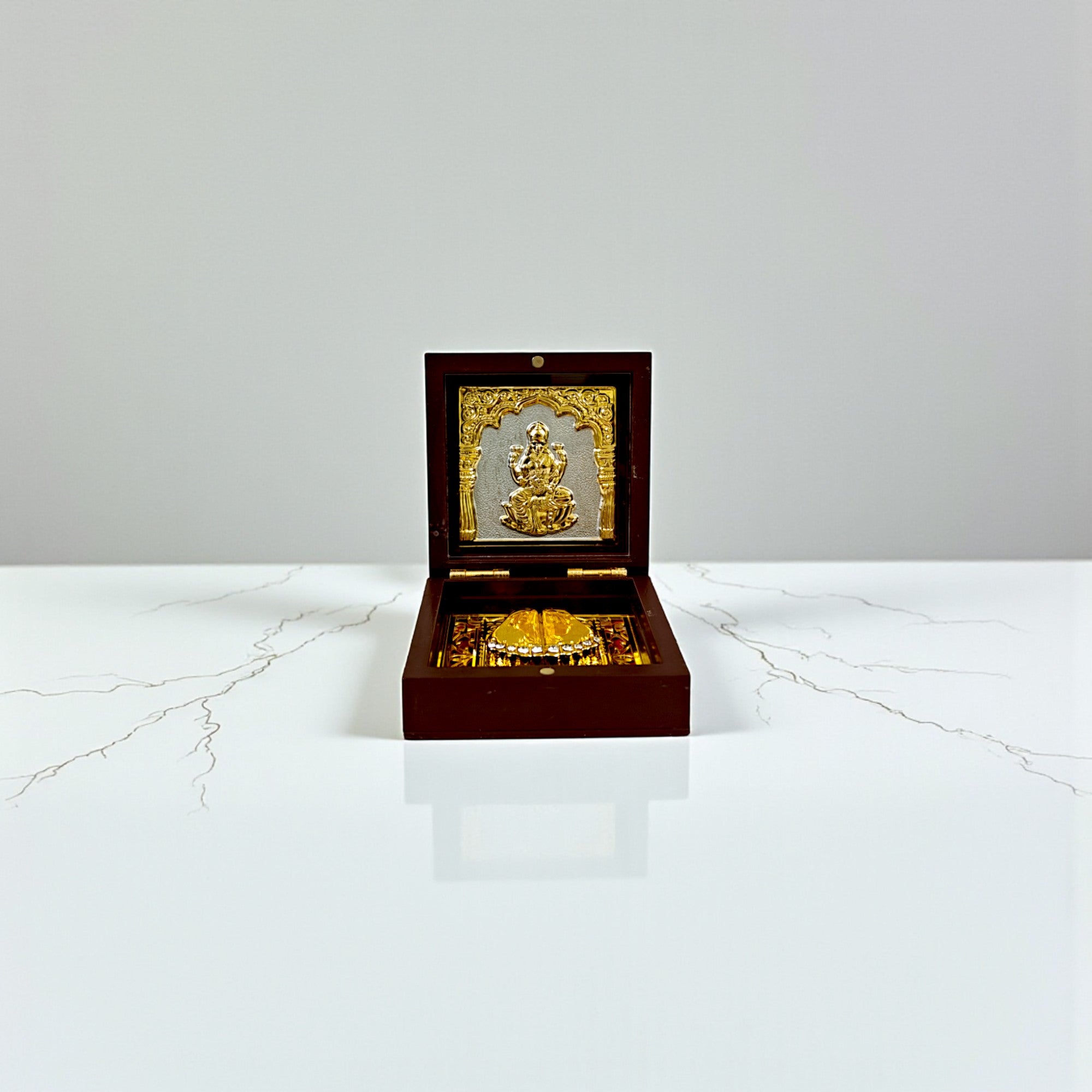Gold-Silver Plated Shree Laxmi Ji Charan Paduka Prayer Box