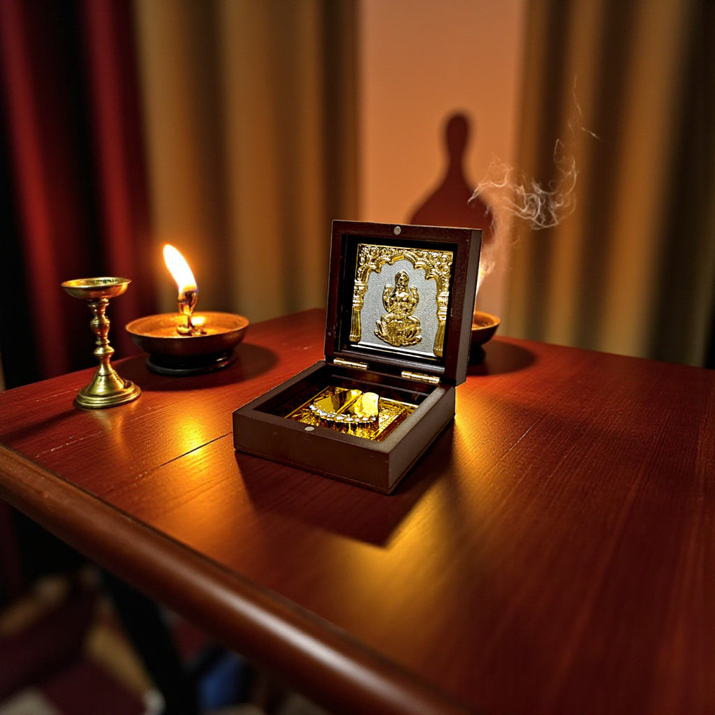 Gold-Silver Plated Shree Laxmi Ji Charan Paduka Prayer Box