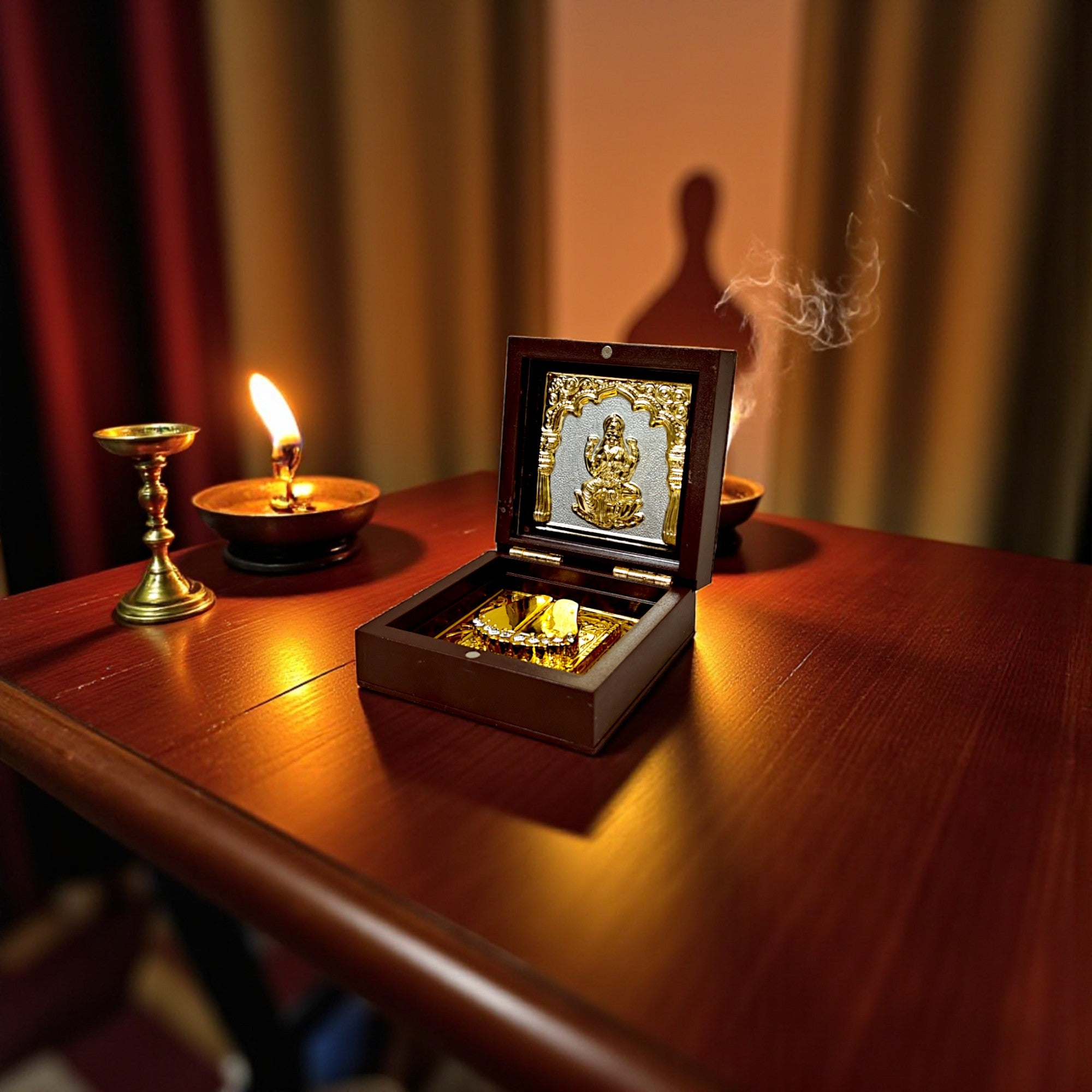 Gold-Silver Plated Shree Laxmi Ji Charan Paduka Prayer Box