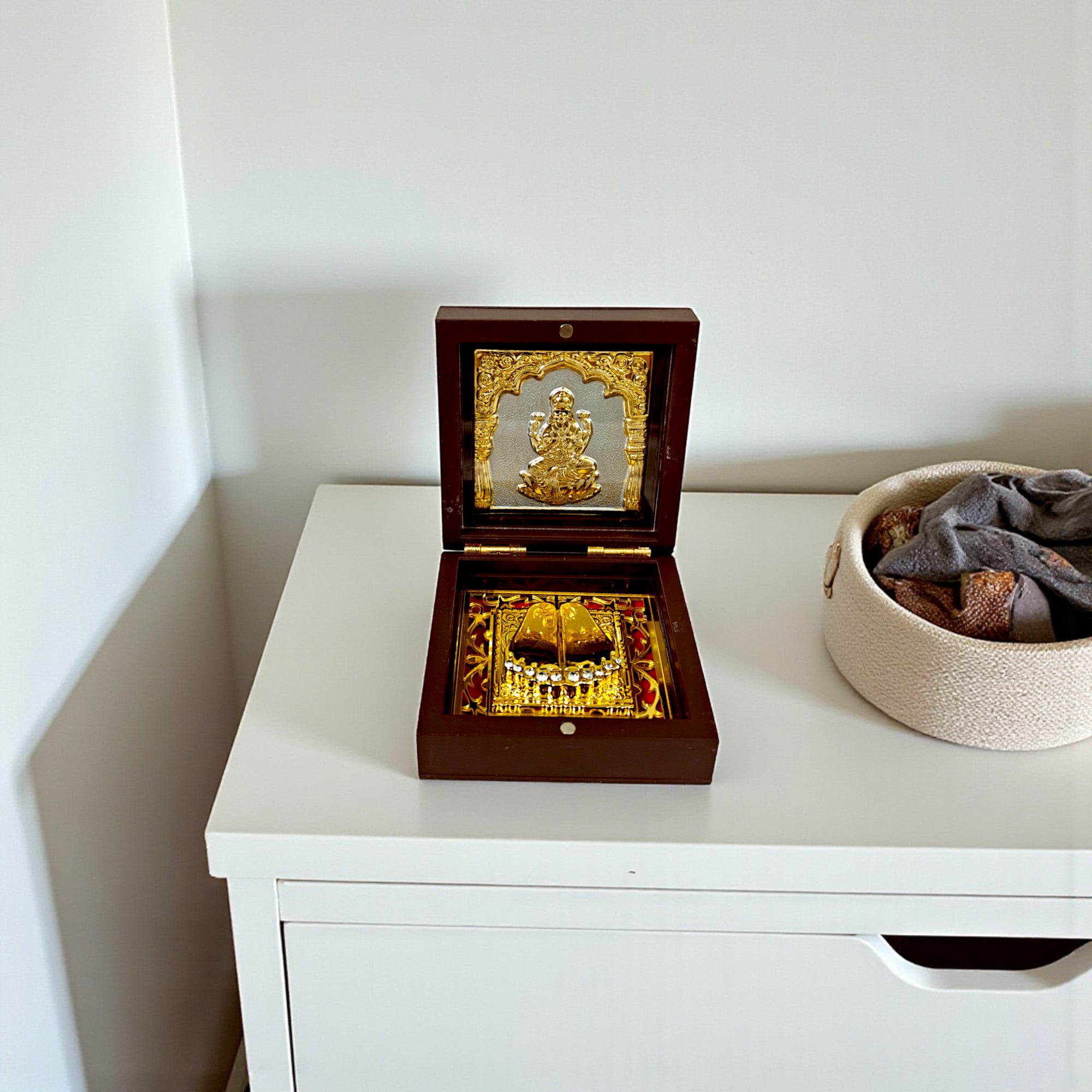 Gold-Silver Plated Shree Laxmi Ji Charan Paduka Prayer Box