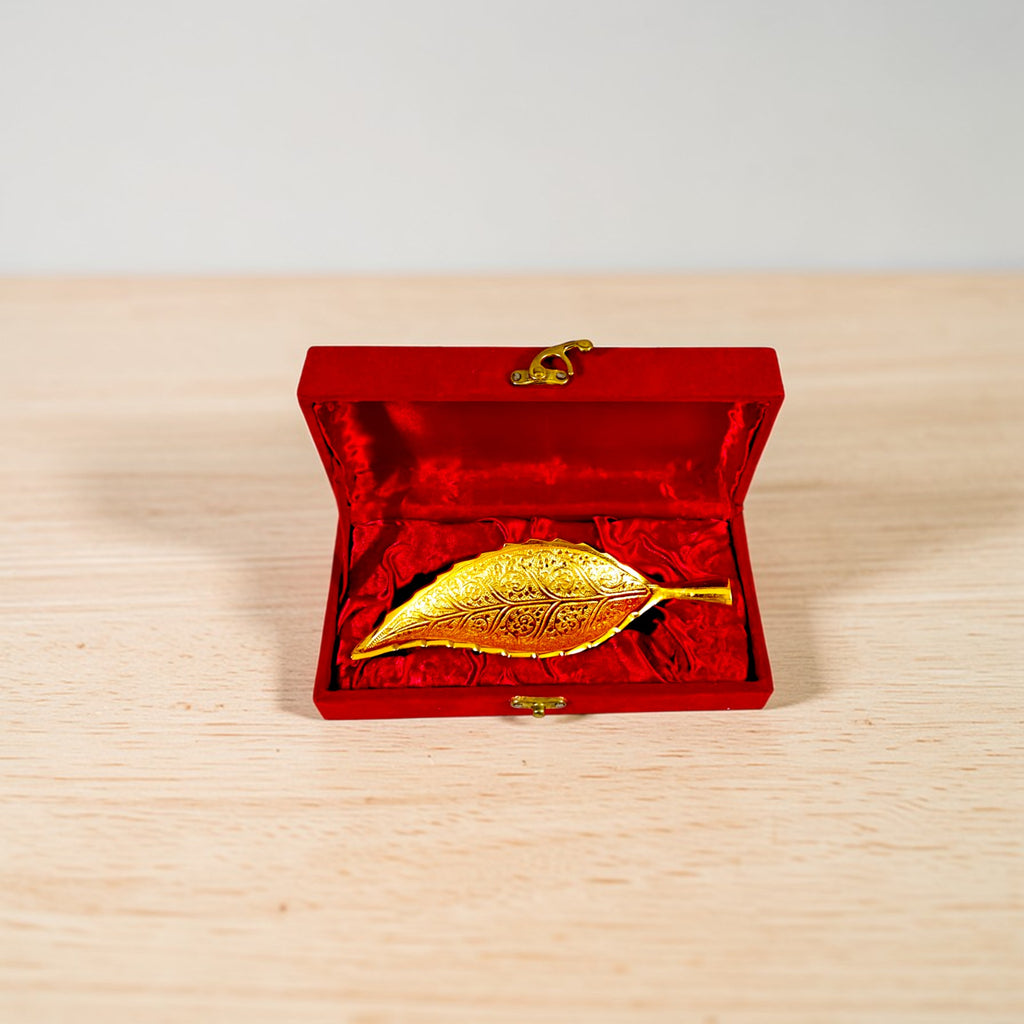 Golden Leaf Handcrafted Decorative Box – Premium Velvet Gift Case