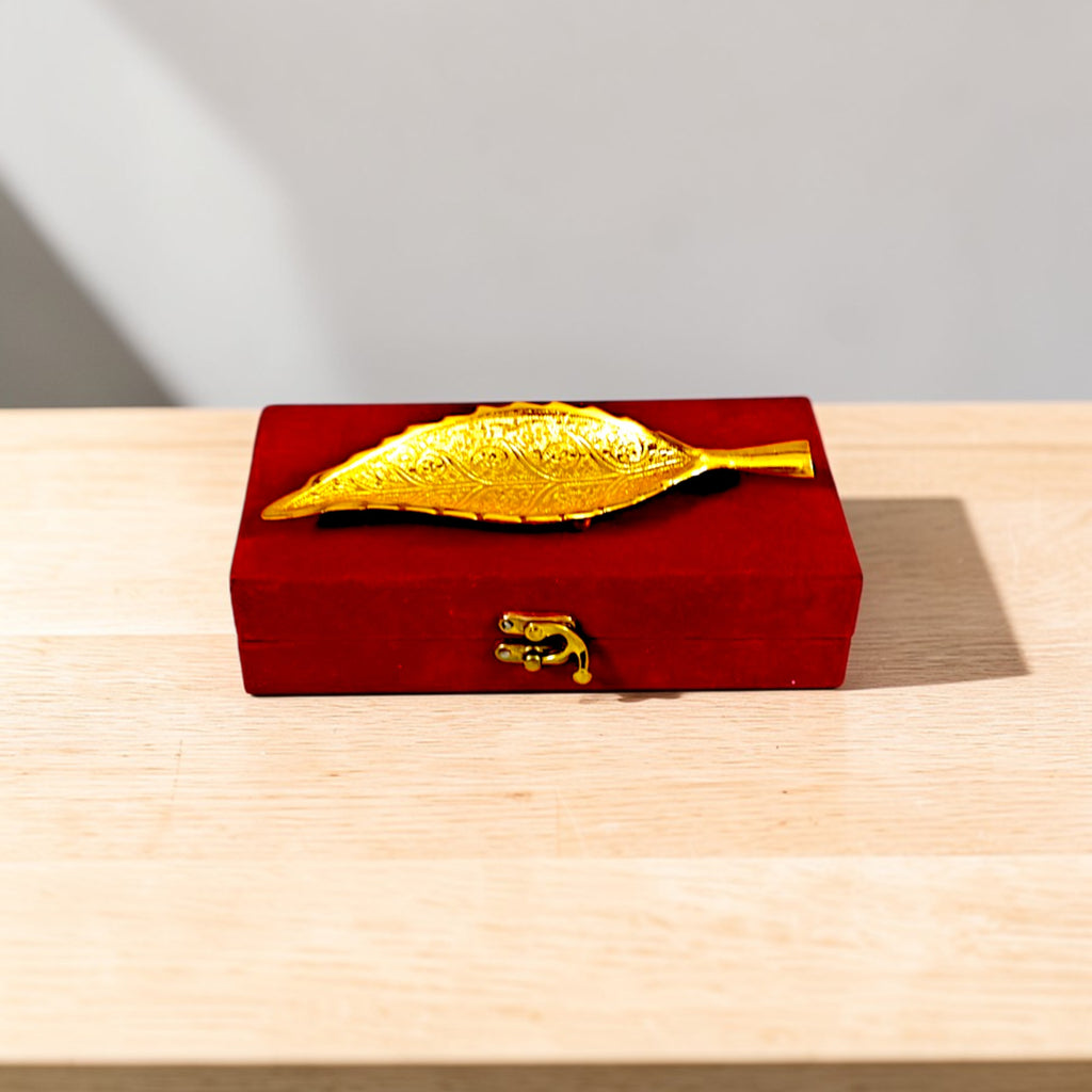 Golden Leaf Handcrafted Decorative Box – Premium Velvet Gift Case
