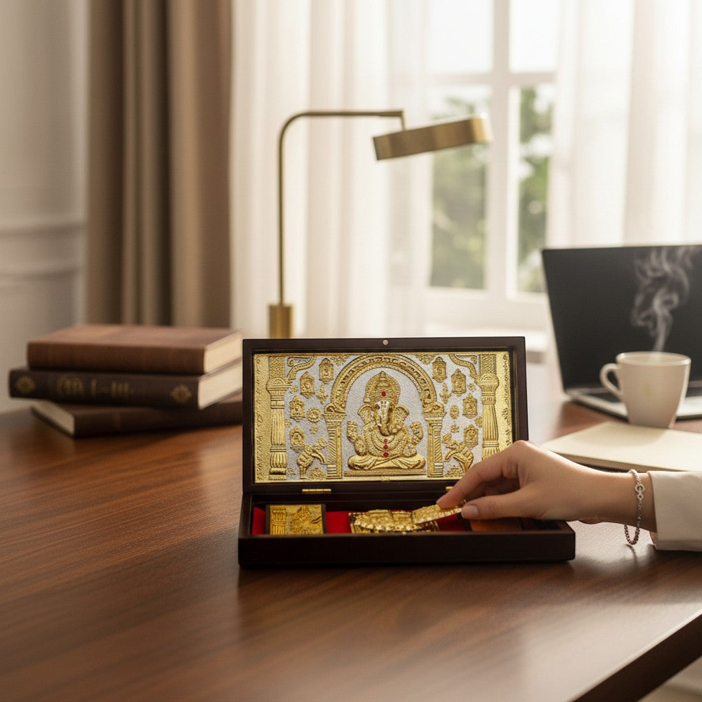 Gold Plated Lord Ganesha Pooja Gift Set with Premium Box