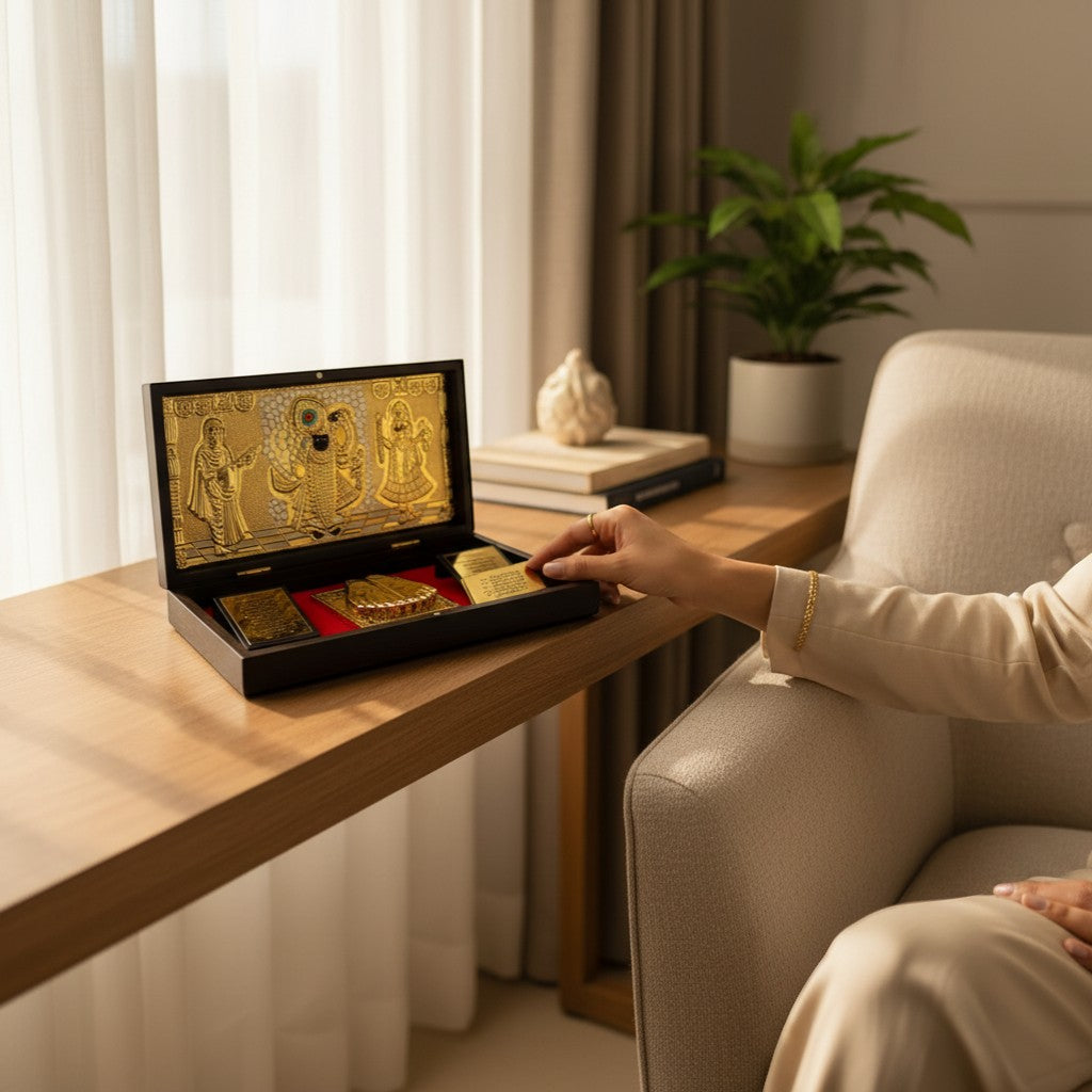 Gold and Silver Plated Shri Krishna ji Pooja Gift Set with Premium Box