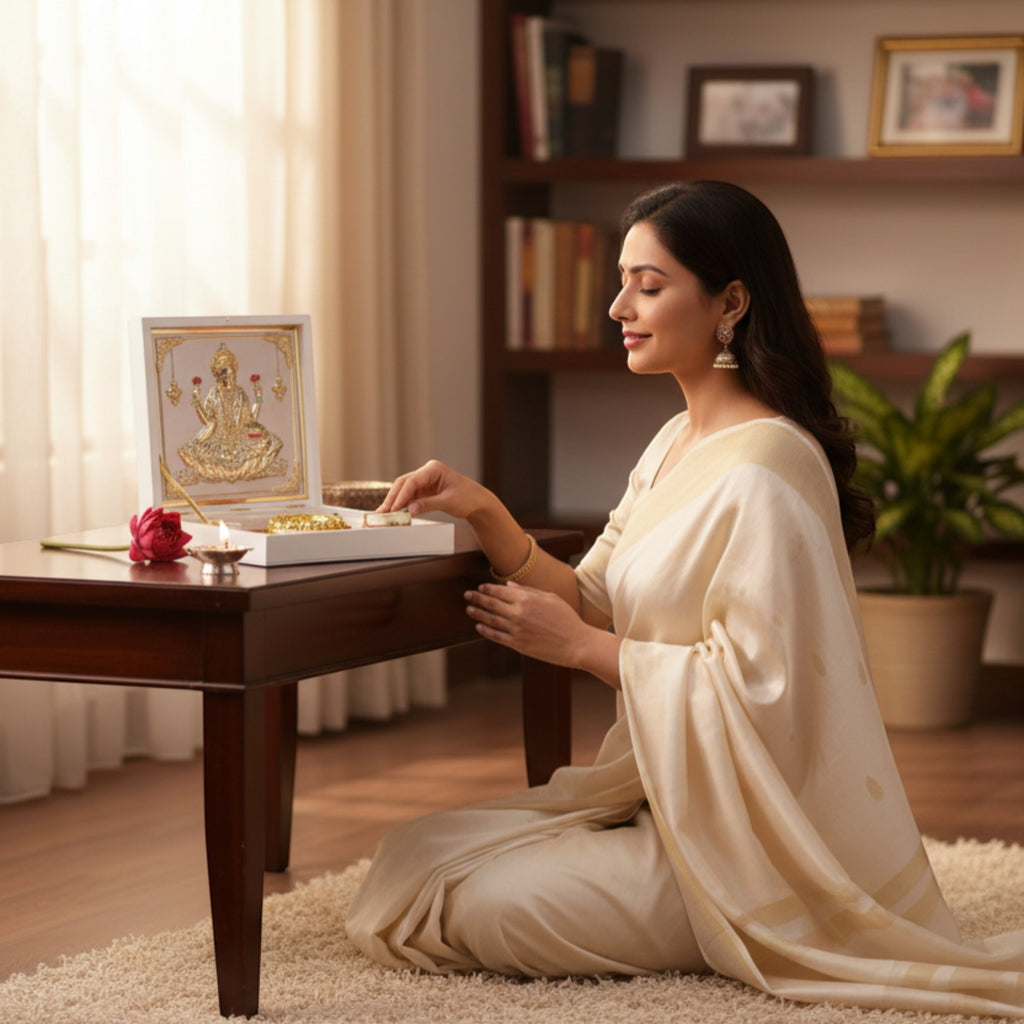 Gold Plated Shri Laxmi ji Pooja Gift Set with Premium Box