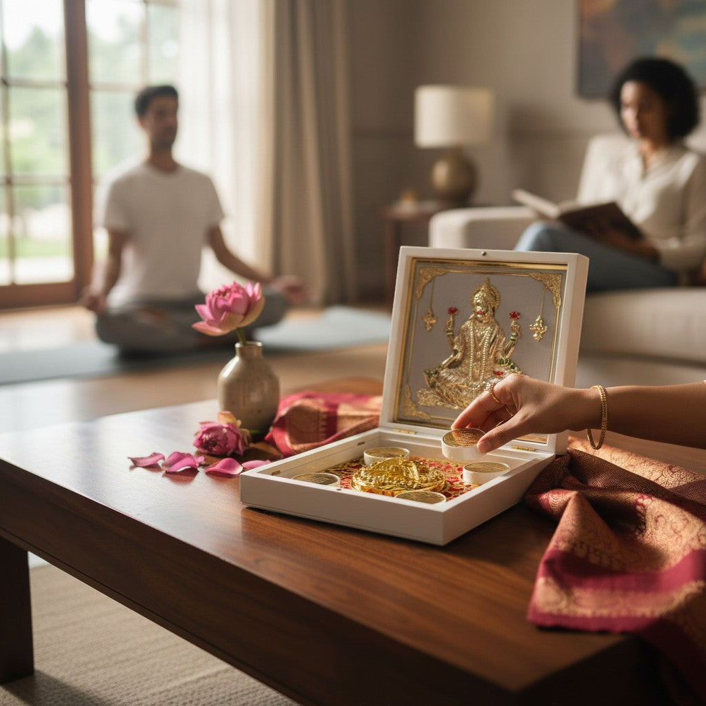 Gold Plated Shri Laxmi ji Pooja Gift Set with Premium Box