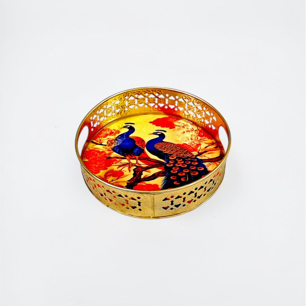 Pichwai Print Iron Serving Tray with Handles