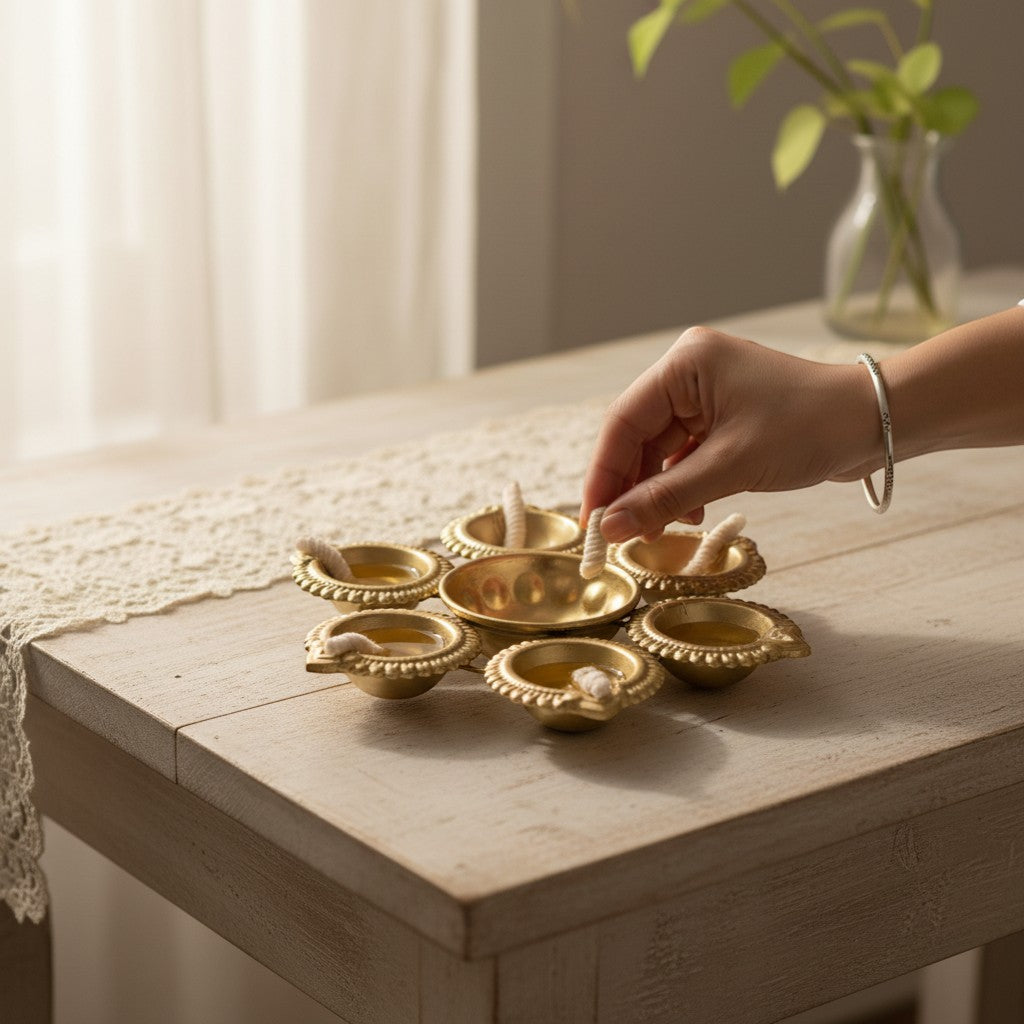 Brass 7 Diya Urli Set for Pooja & Home Décor