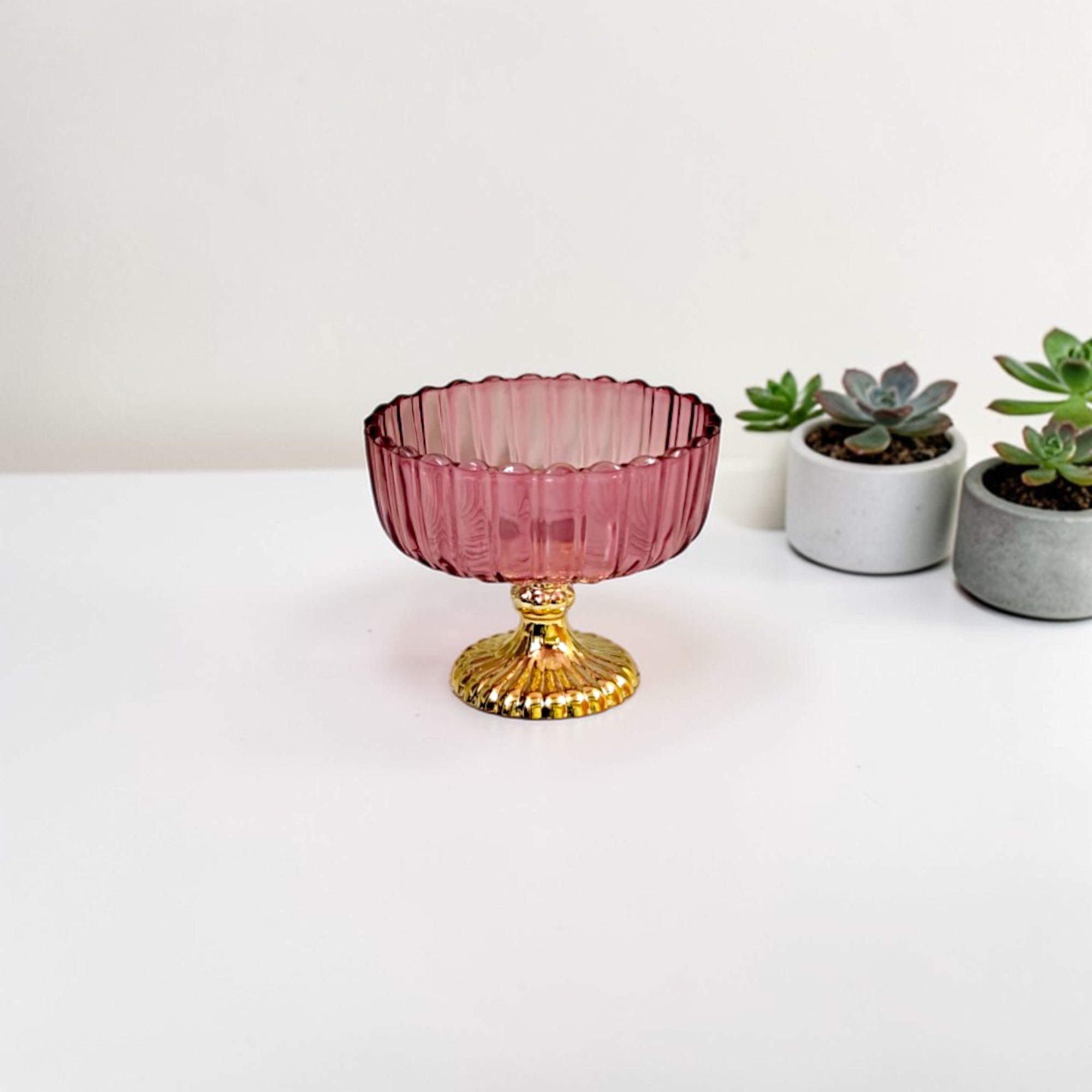 Decorative Fruit & Dessert Serving Red Glass Bowl with Gold Base