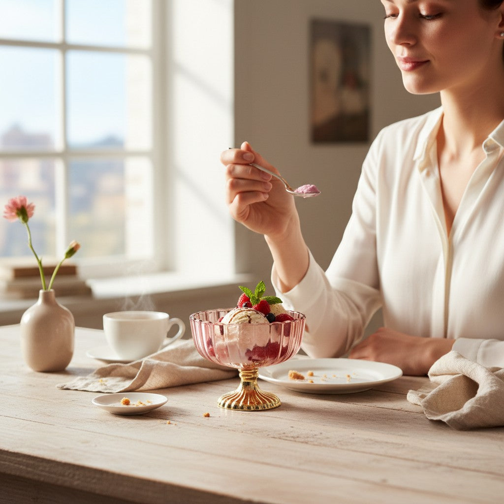 Decorative Fruit & Dessert Serving Red Glass Bowl with Gold Base