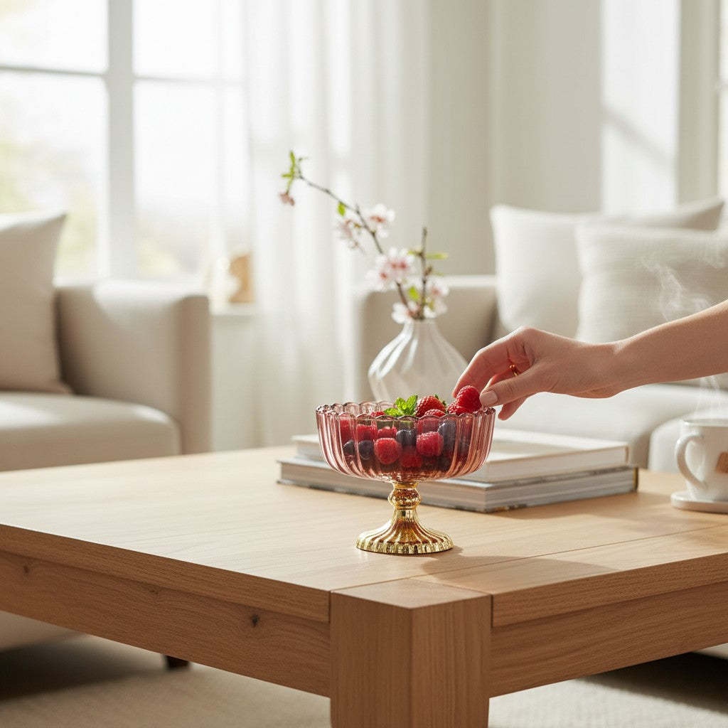 Decorative Fruit & Dessert Serving Red Glass Bowl with Gold Base