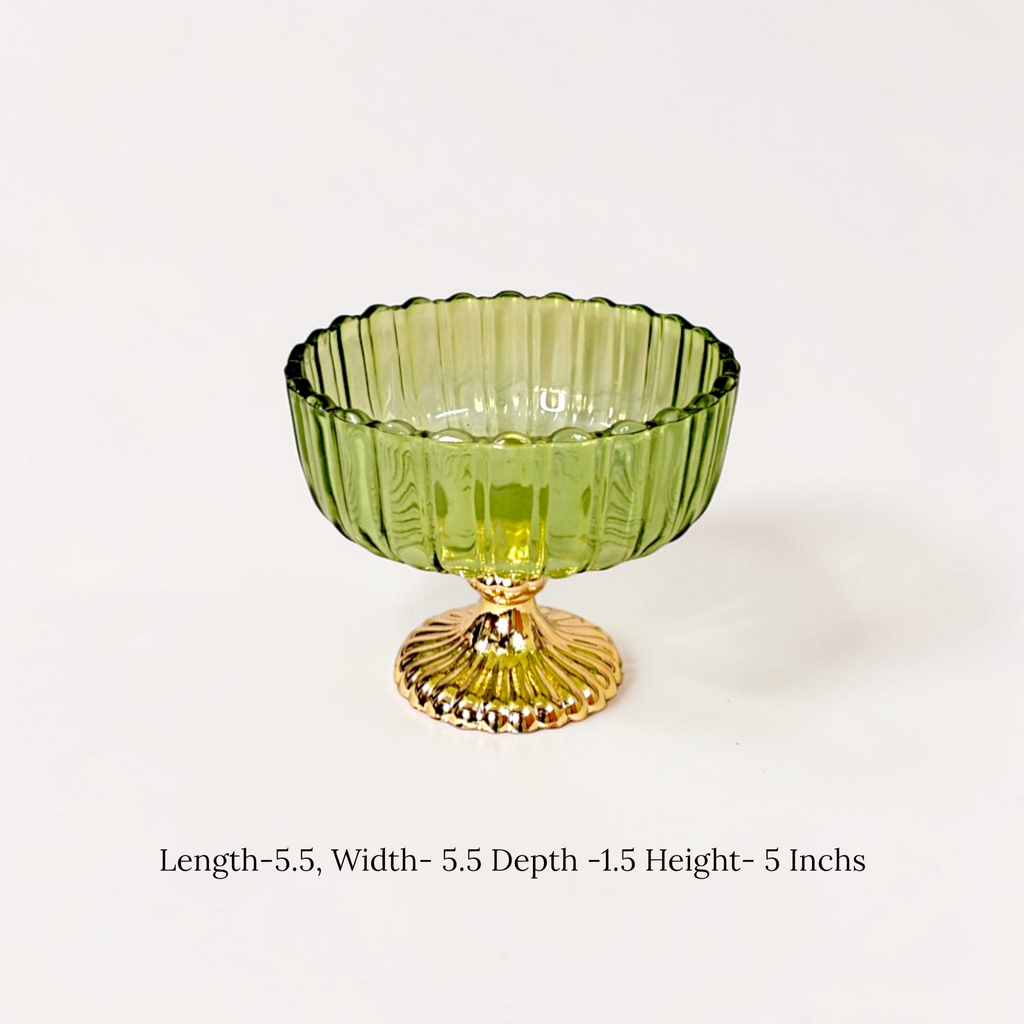 Decorative Fruit & Dessert Serving Green Glass Bowl with Gold Base