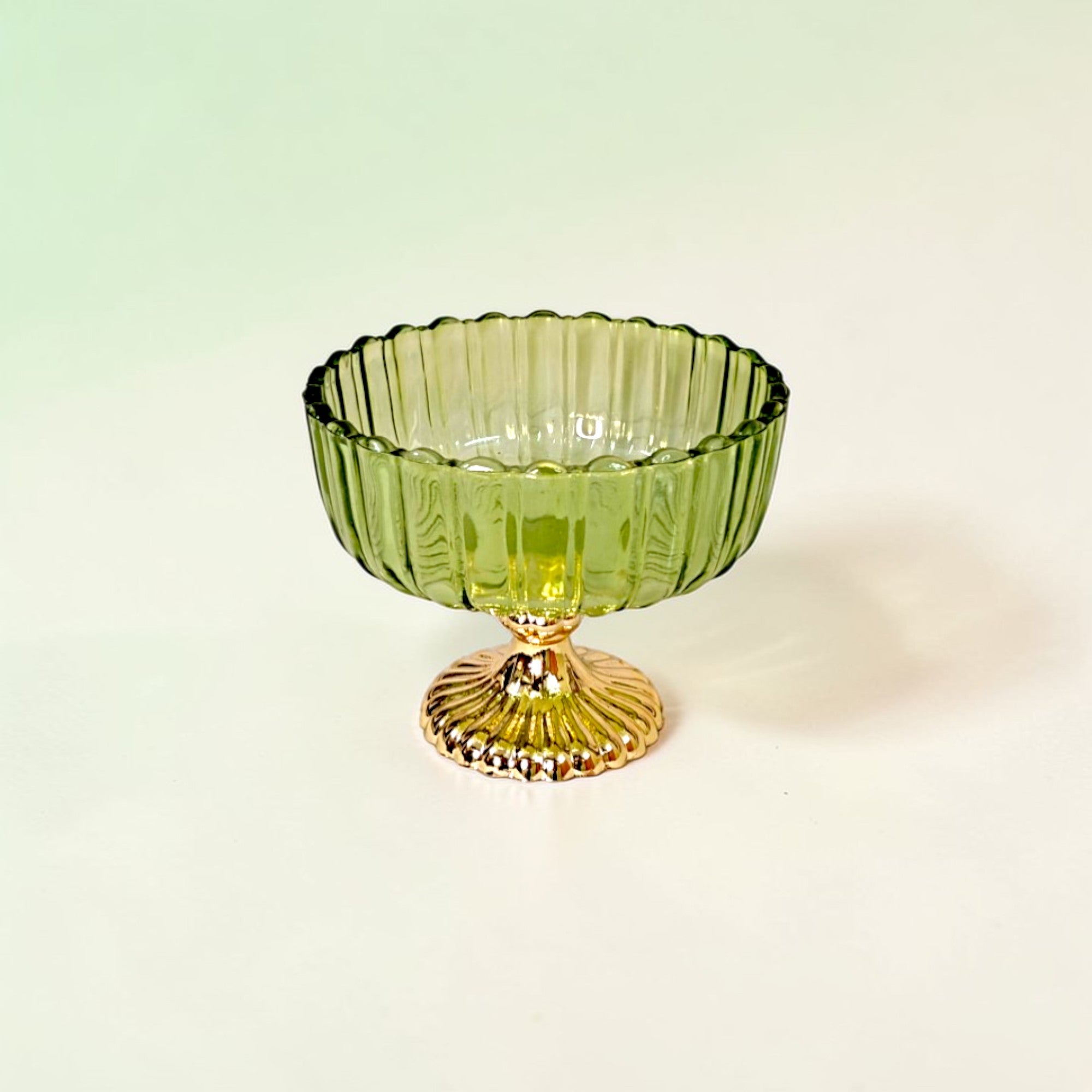 Decorative Fruit & Dessert Serving Green Glass Bowl with Gold Base