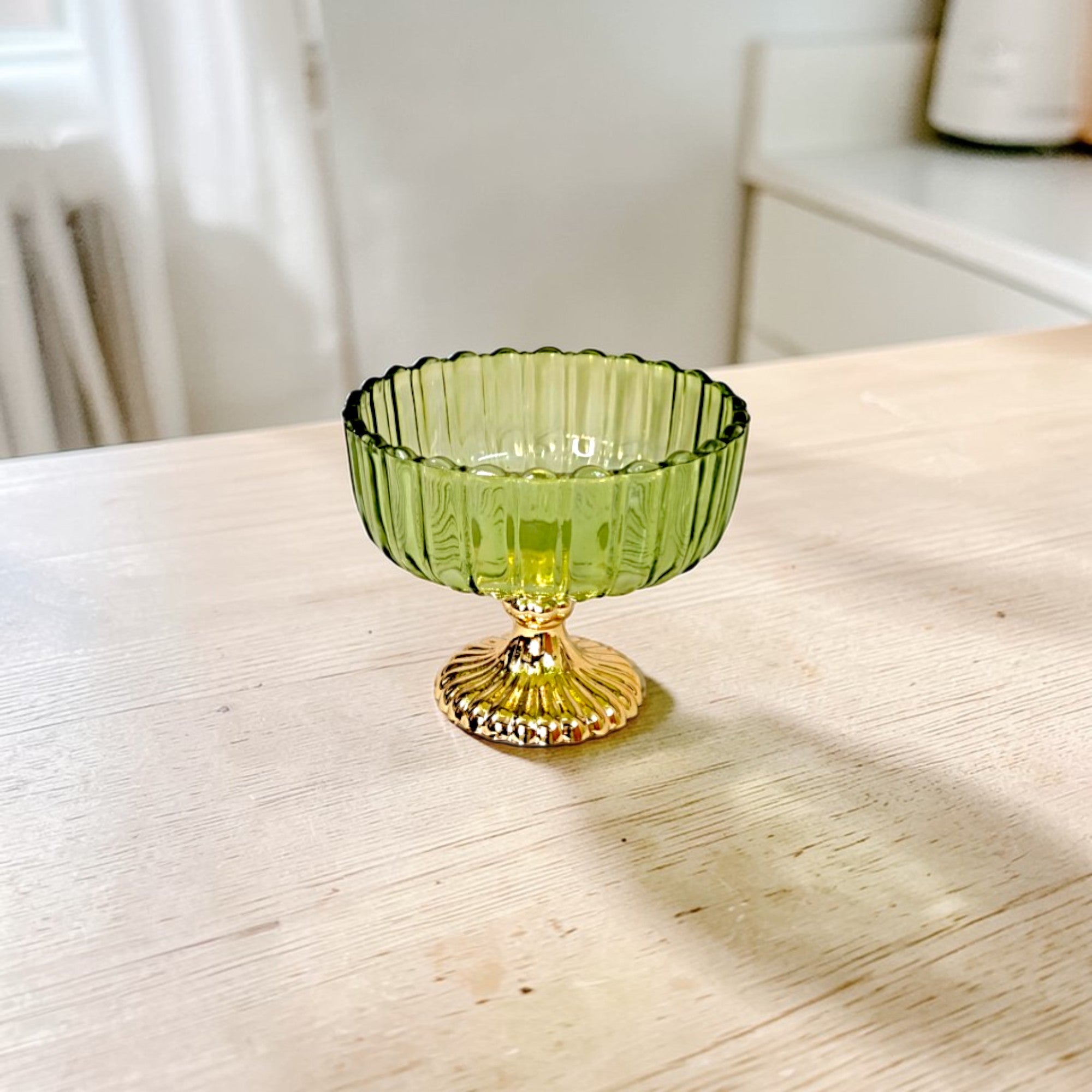 Decorative Fruit & Dessert Serving Green Glass Bowl with Gold Base