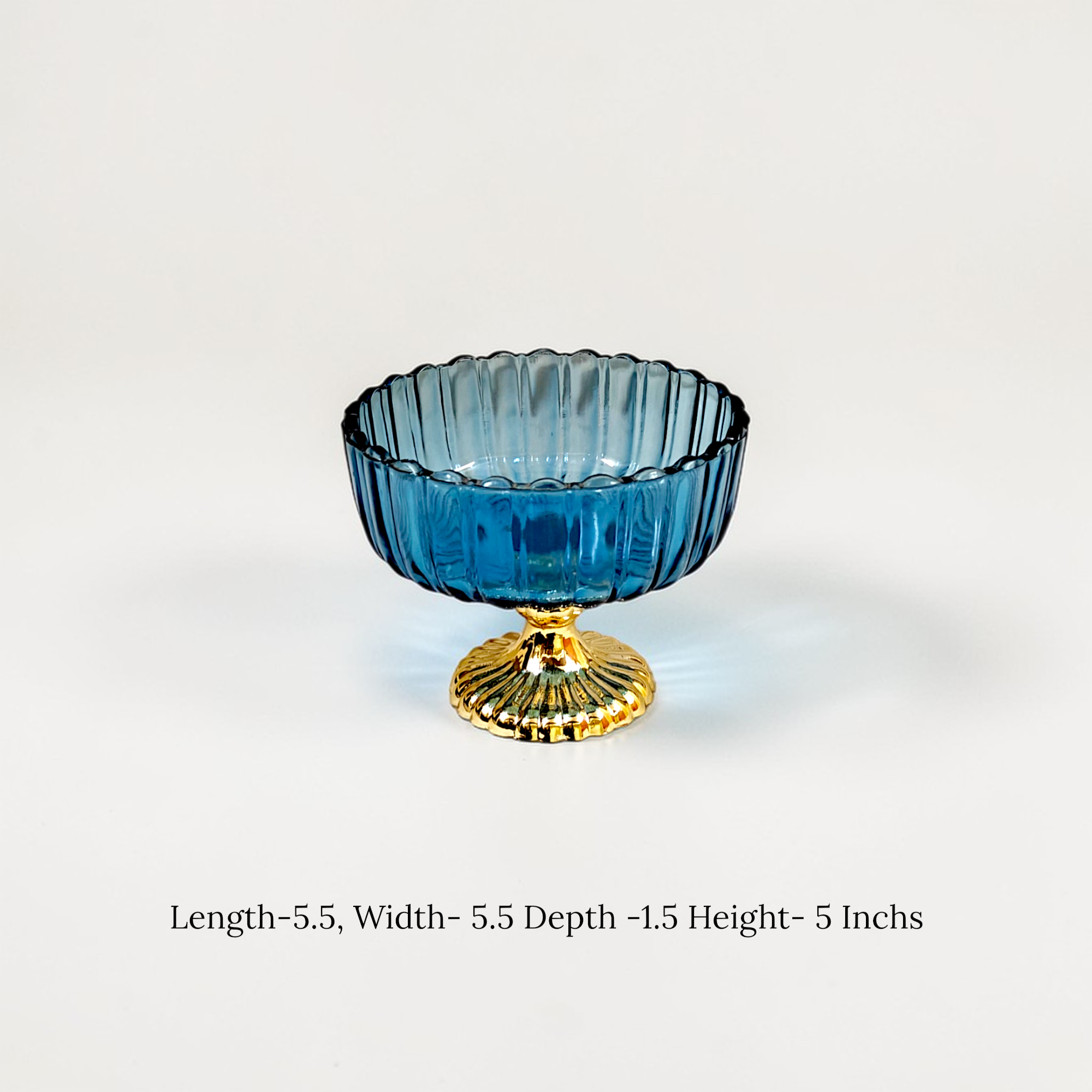 Decorative Fruit & Dessert Serving Blue Glass Bowl with Gold Base